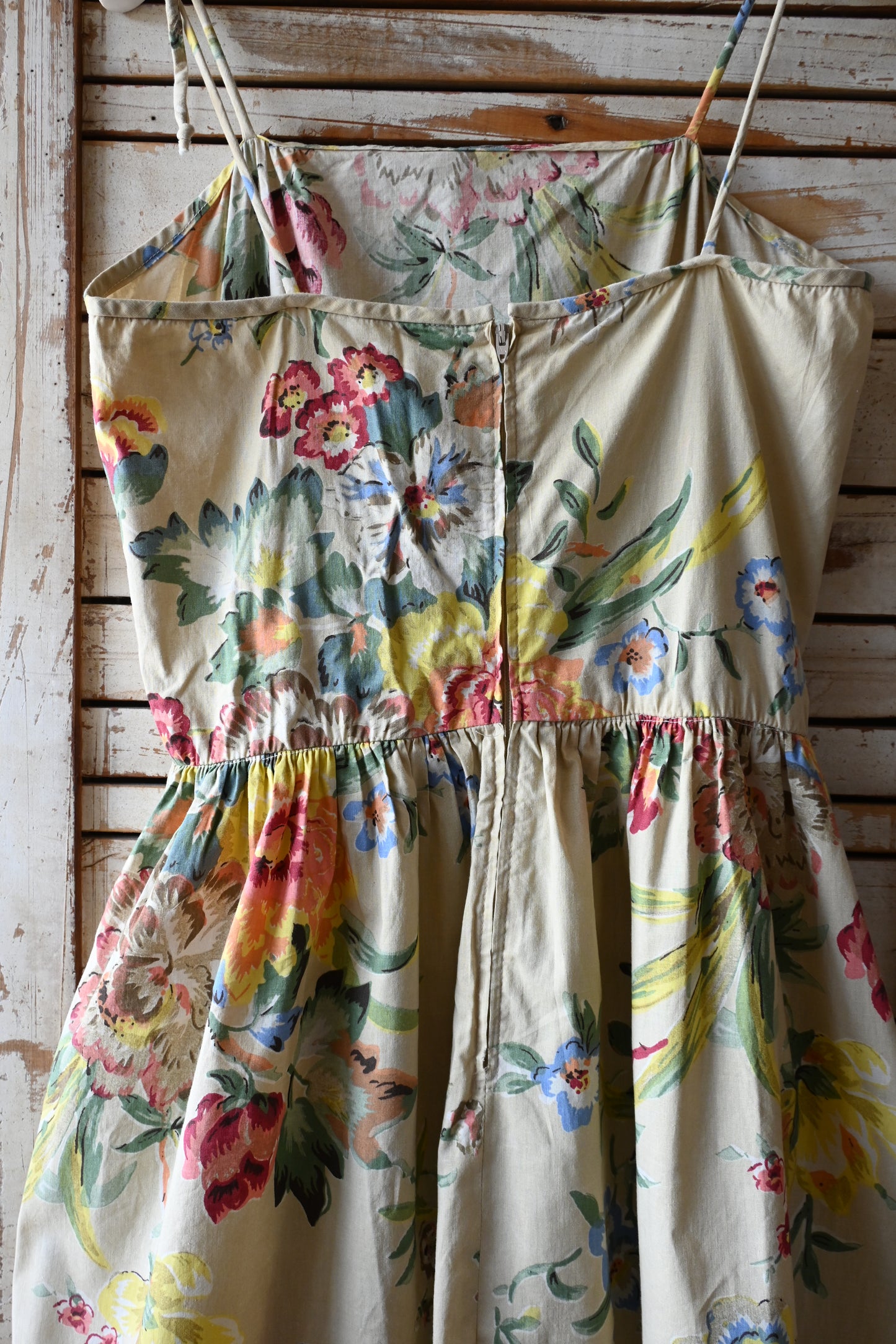70's Flower pattern dress/BEIGE