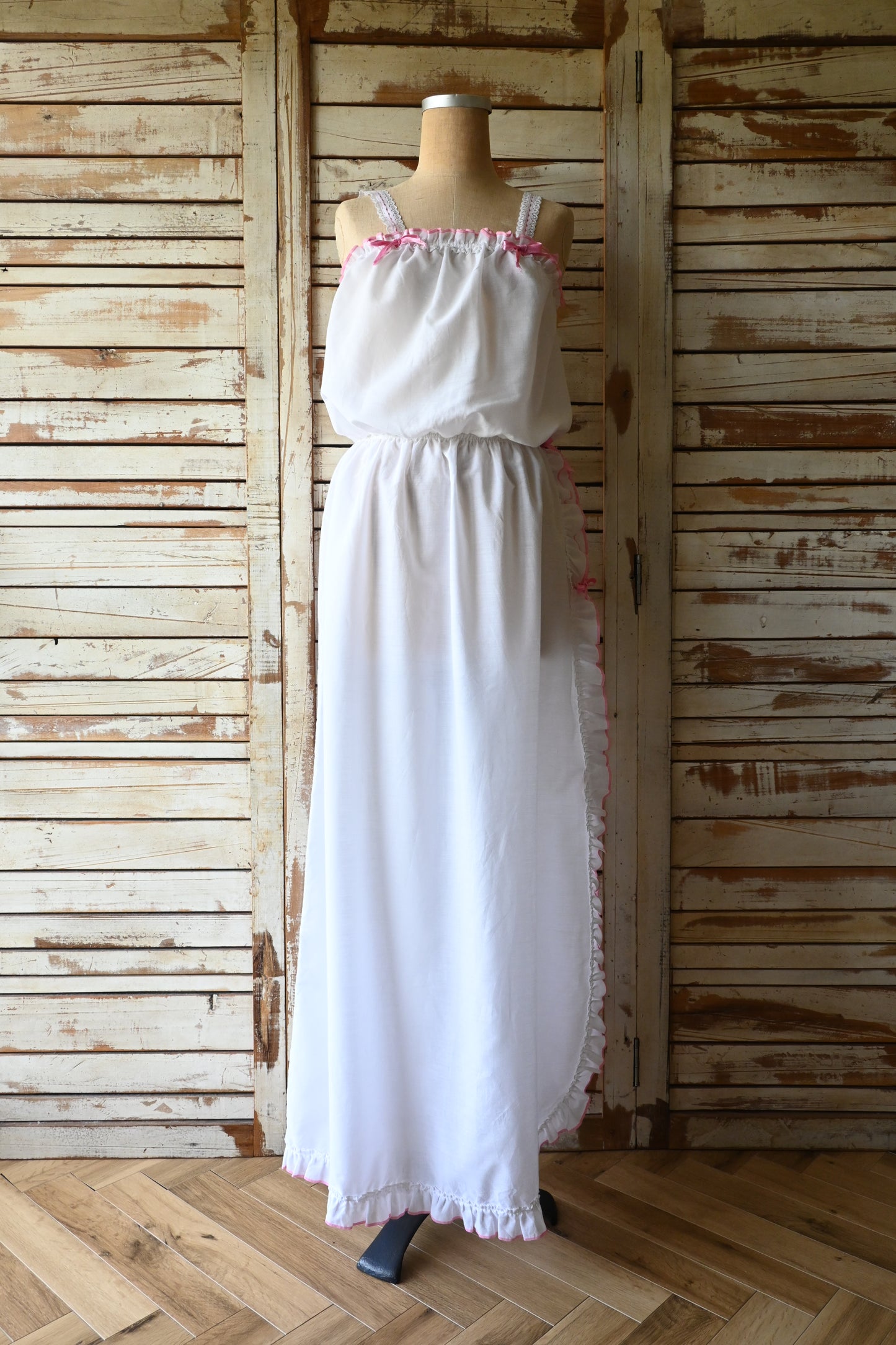 Cotton frill slit dress/WHITE