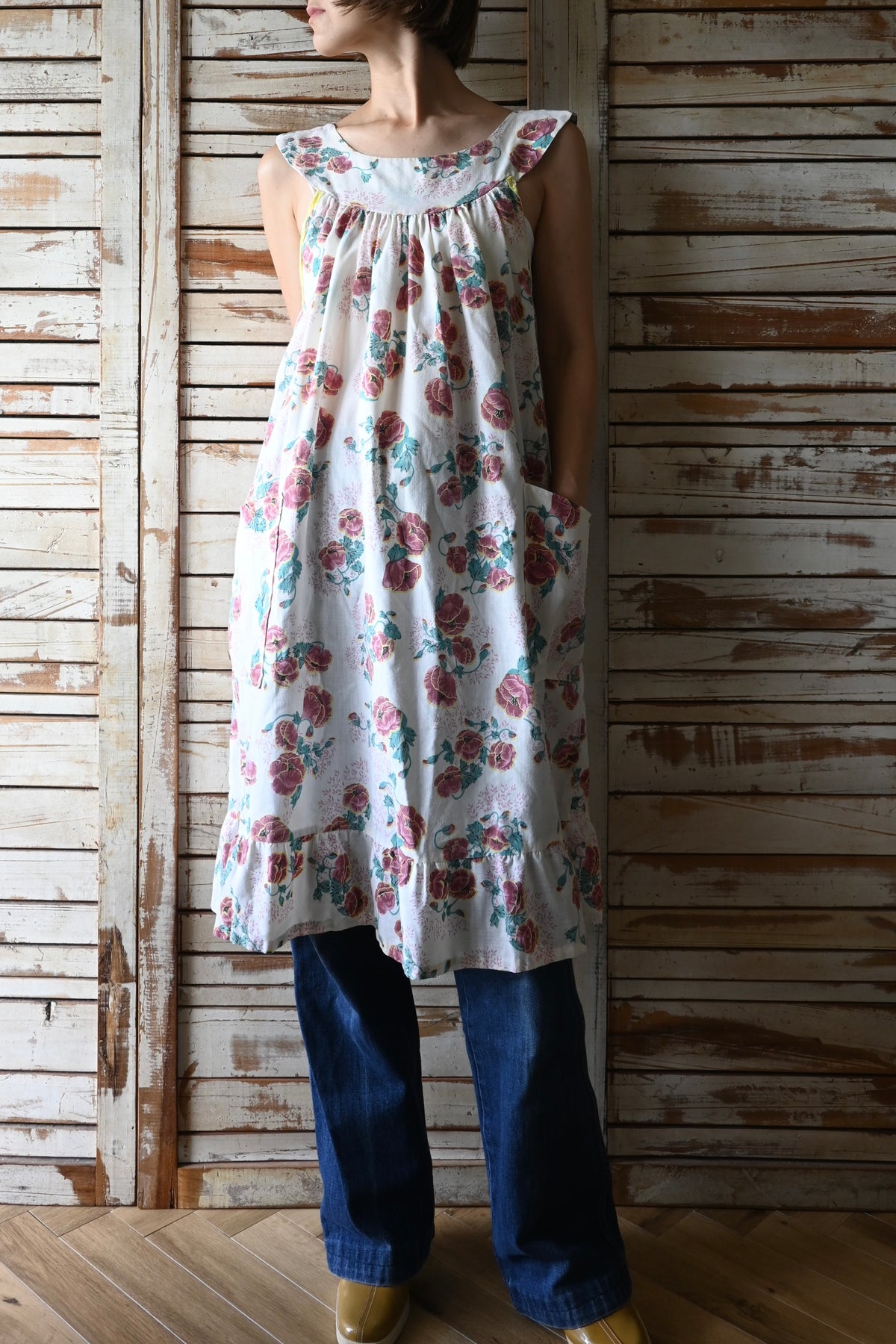 70's Flower pattern dress/IVORY
