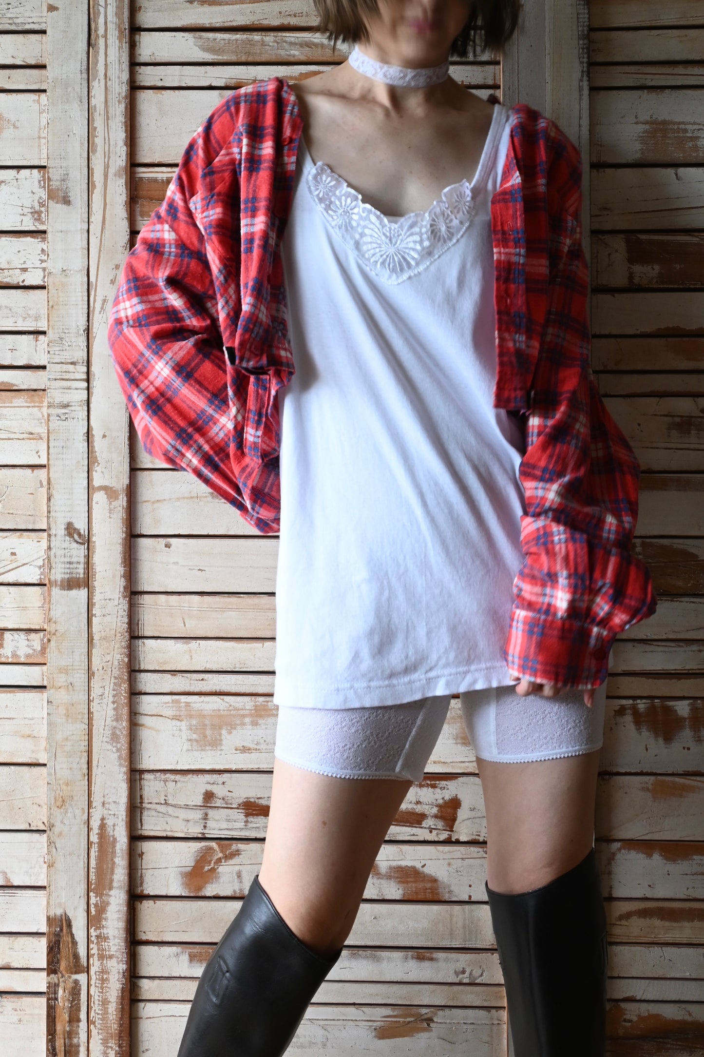 Cotton flannel shirt/RED