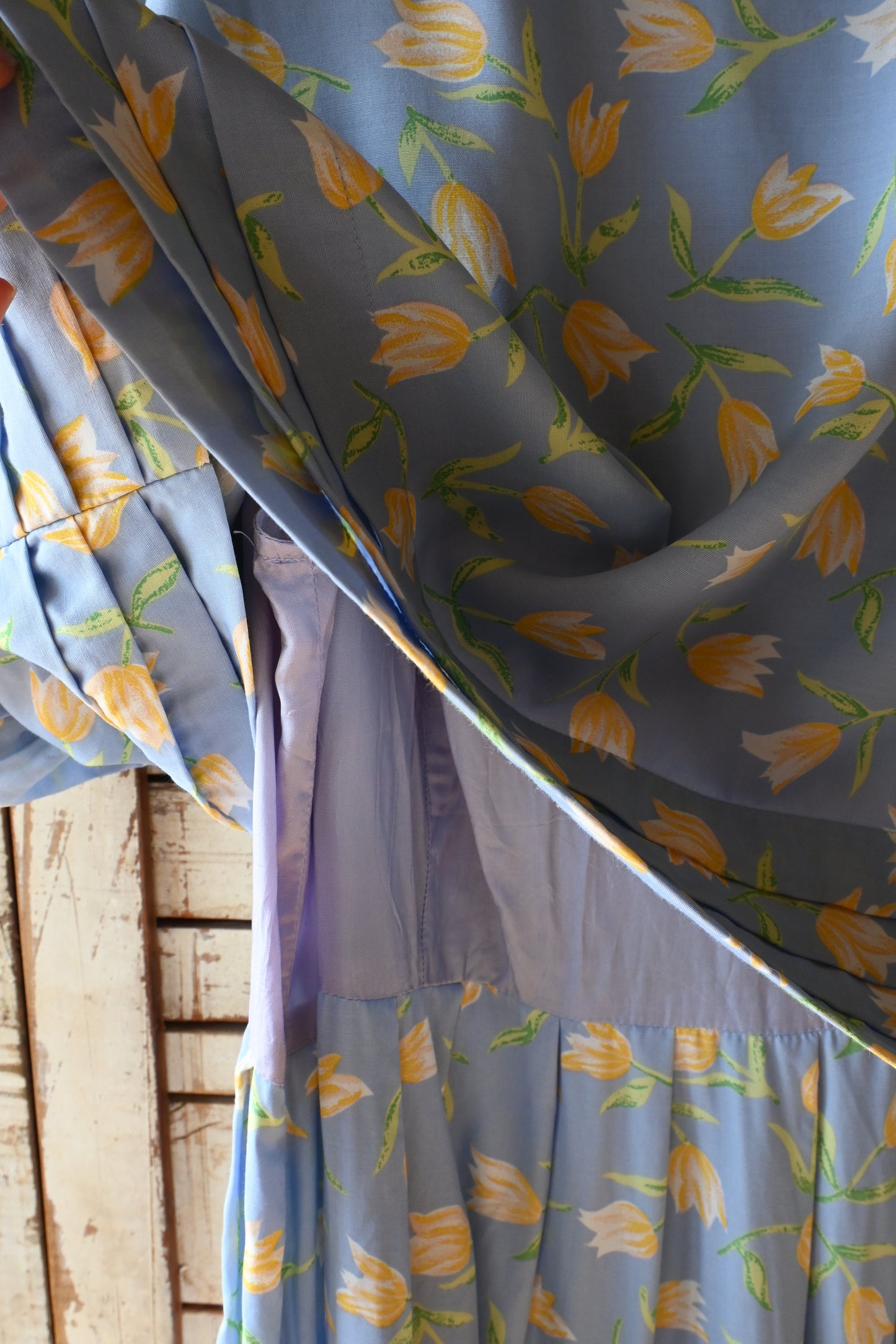 80's Flower long dress/SKY BLUE