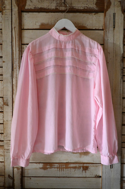 Lace trimmed cotton blouse/PINK