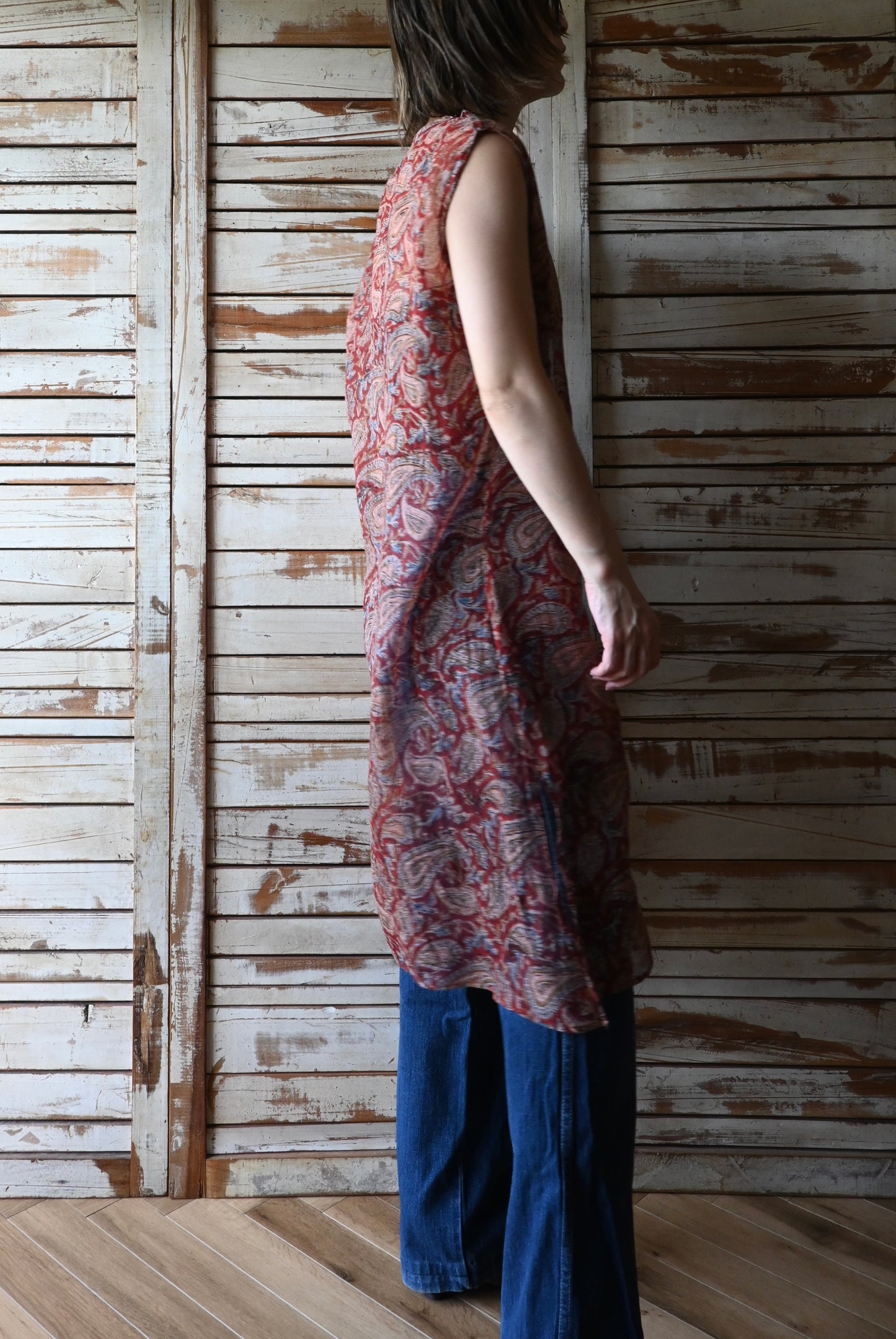 Paisley sleeveless dress/BROWN