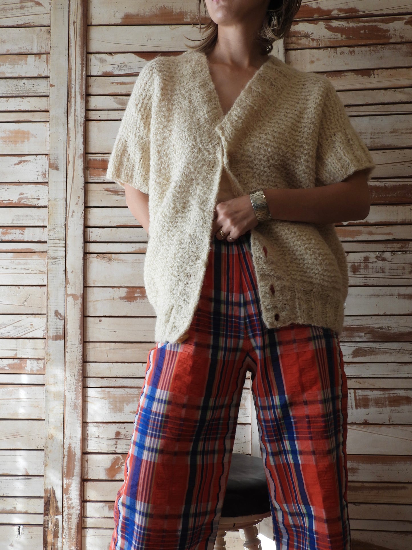 70's-80's Check pants/RED