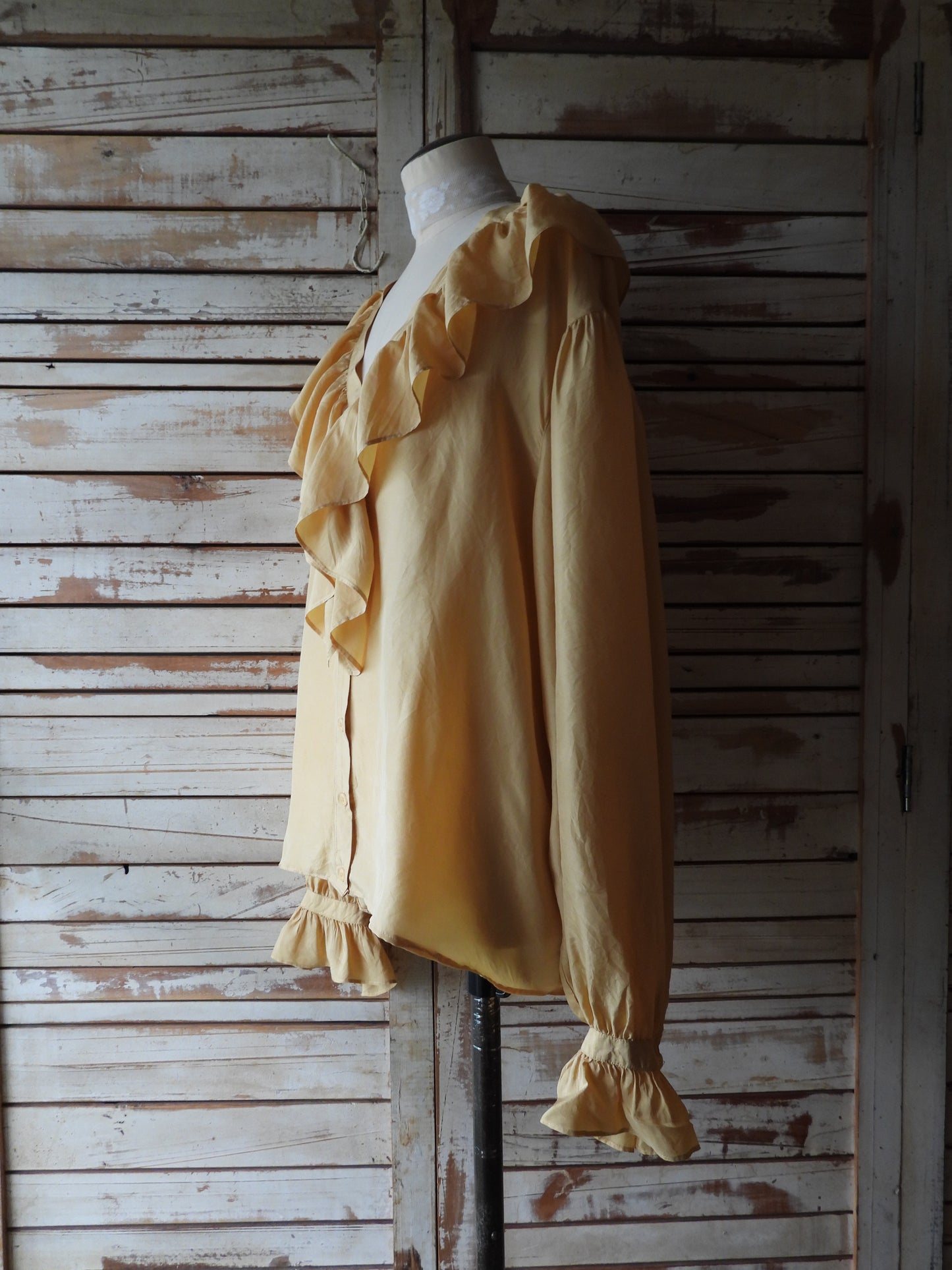 L/S Frill silk blouse/YELLOW BEIGE