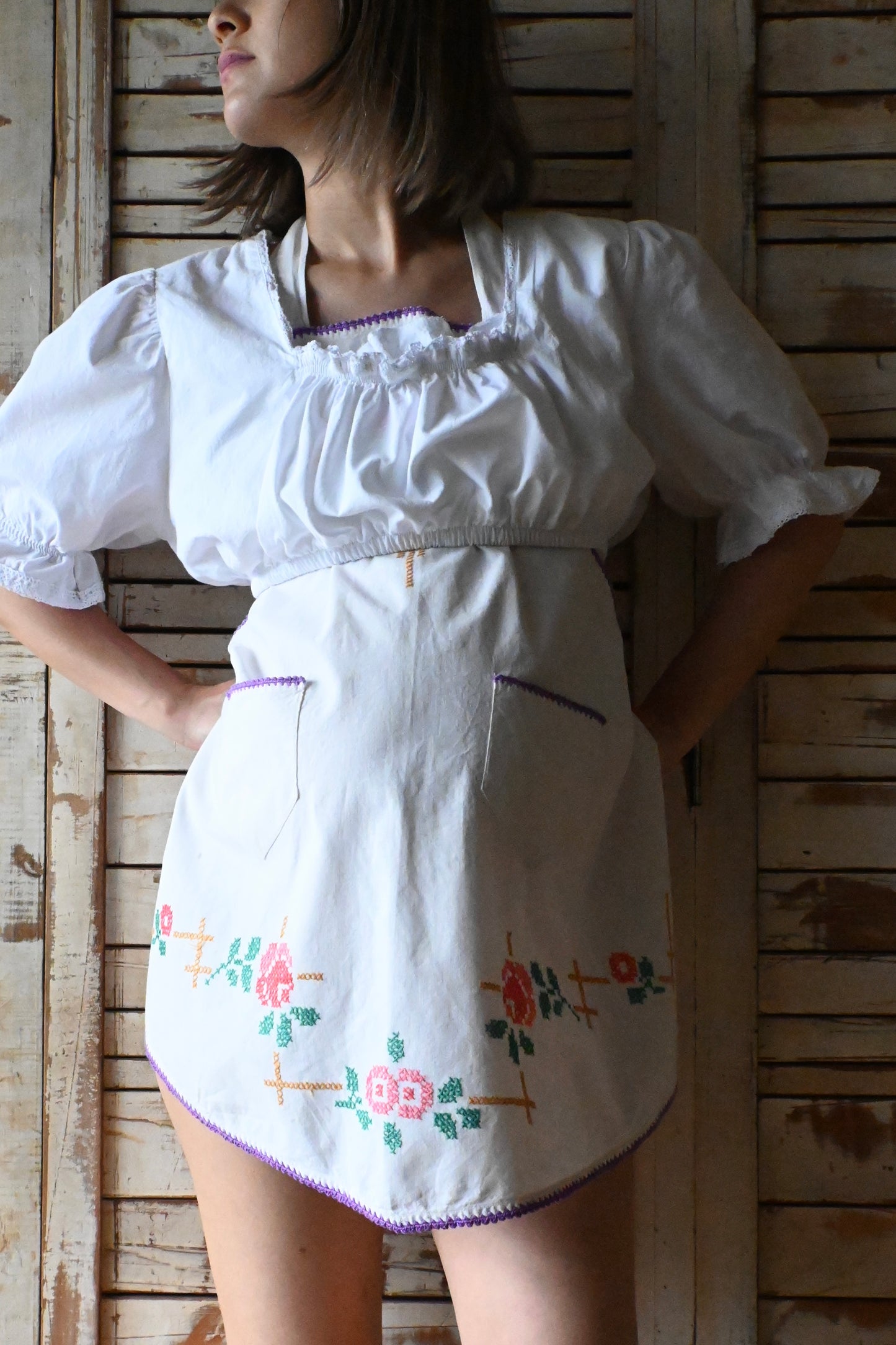 EURO Embroidery apron/PURPLE