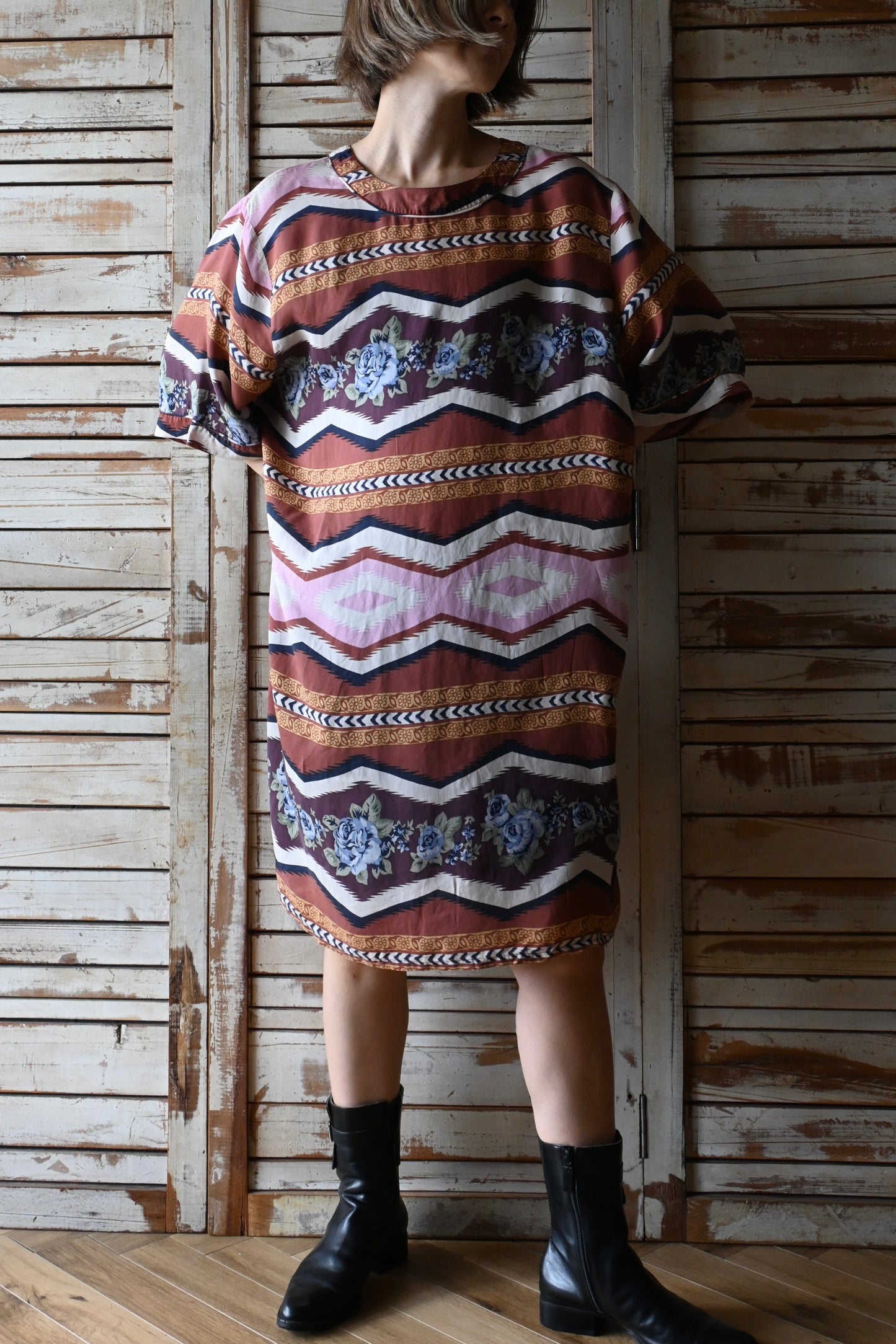 "YESSICA" Silk pattern dress/BROWN