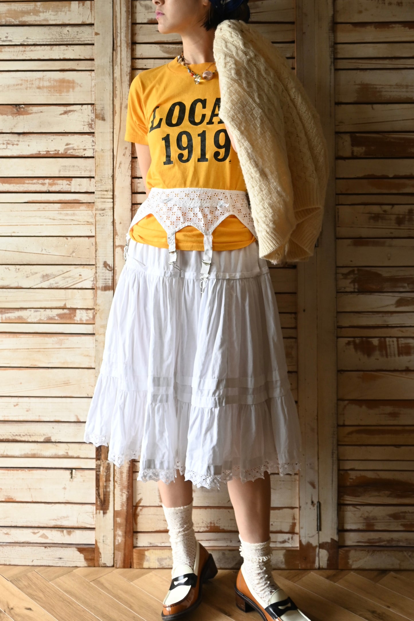 Cotton lace skirt/WHITE