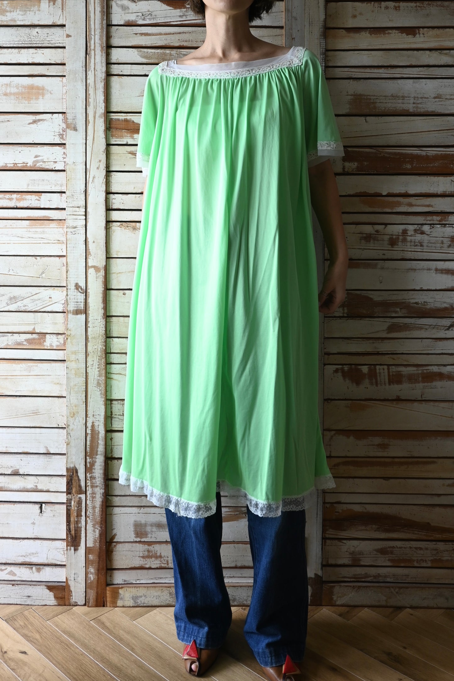 '60s Lace nighty dress/GREEN