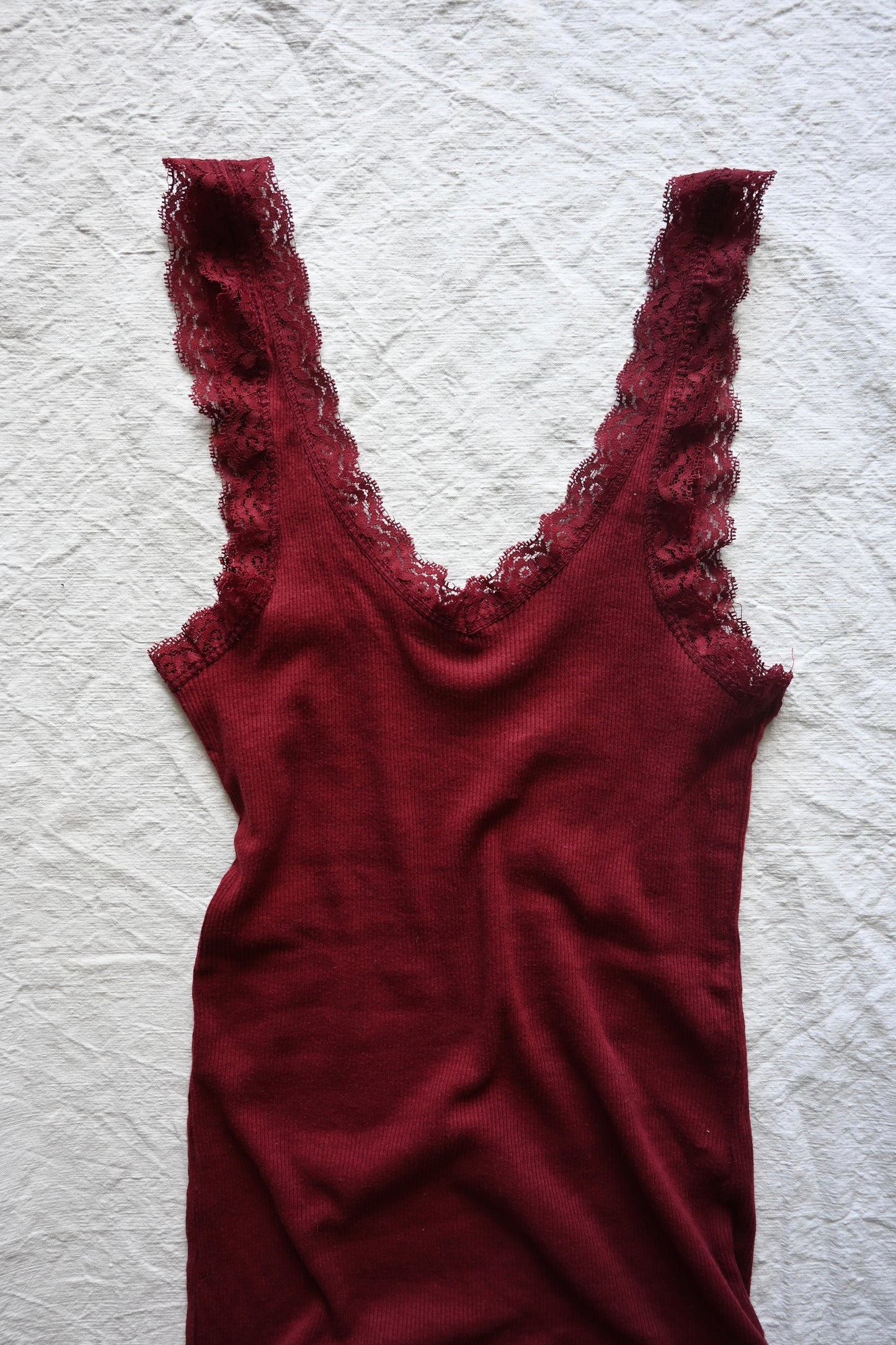 Cotton rib lace tank top/BORDEAUX