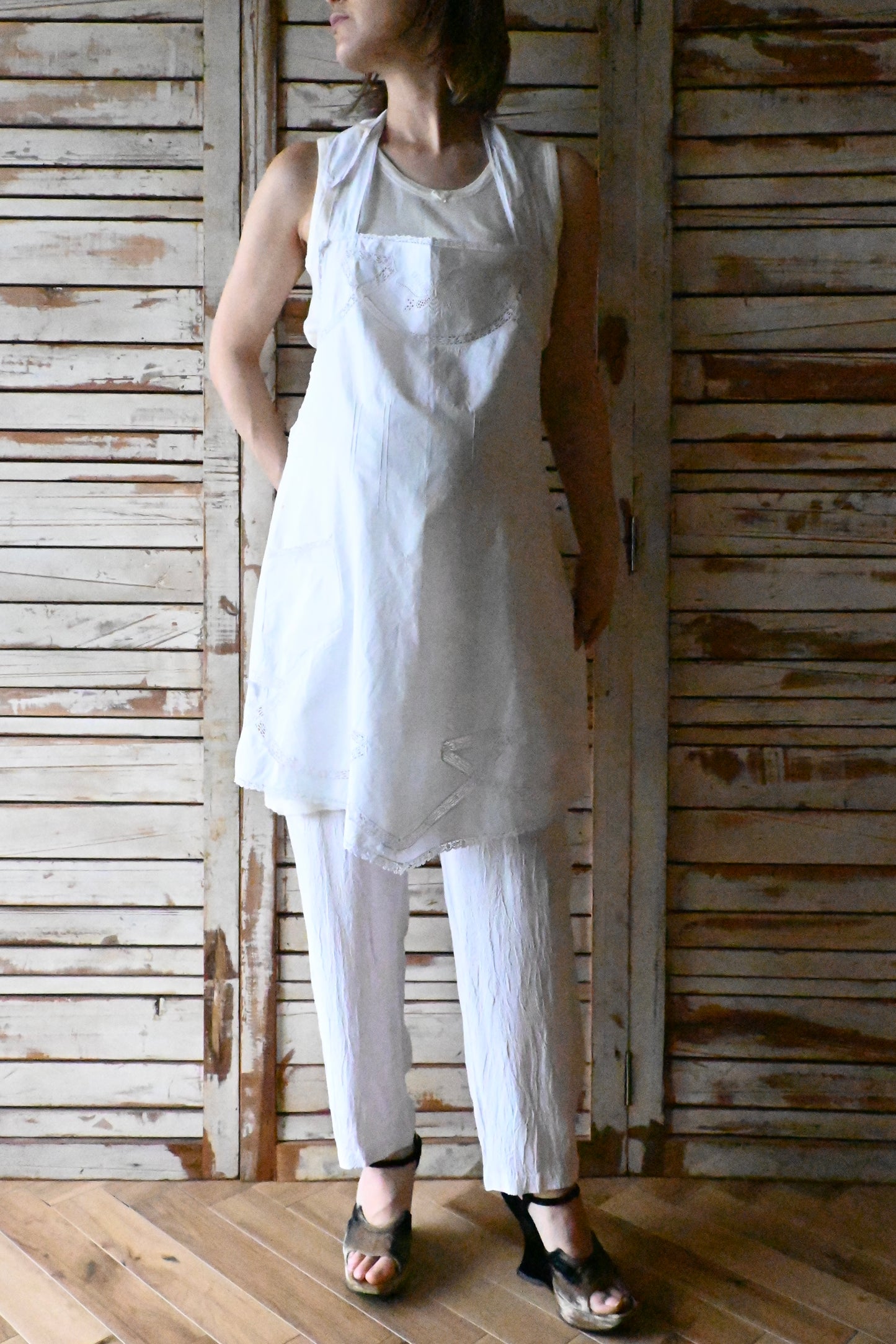 EURO Vintage cotton apron/WHITE