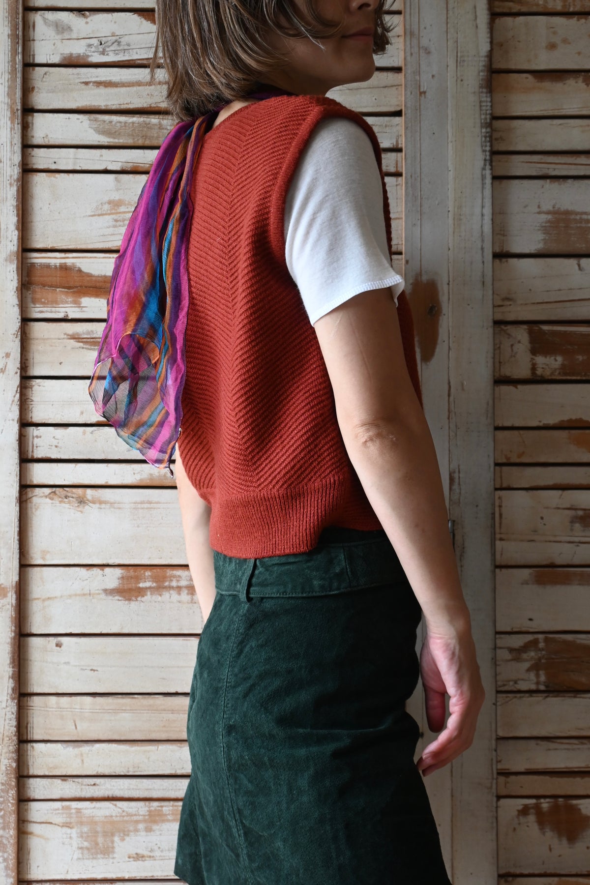 Leather mini skirt/DARK GREEN