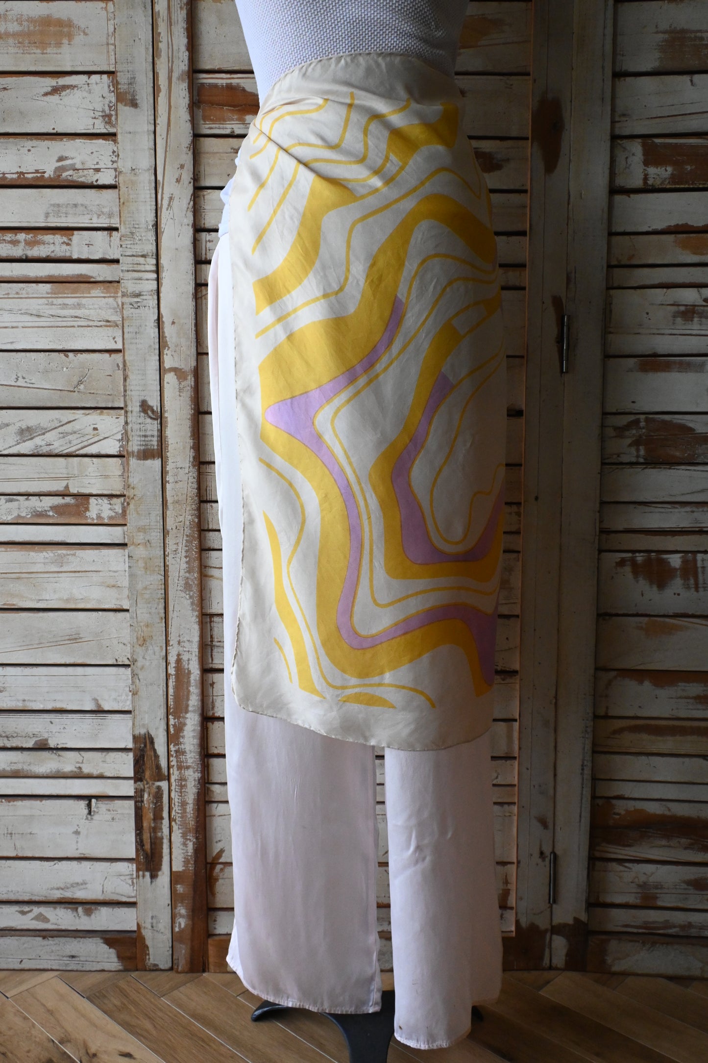 Vintage Silk Scarf/IVORY×MUSTARD