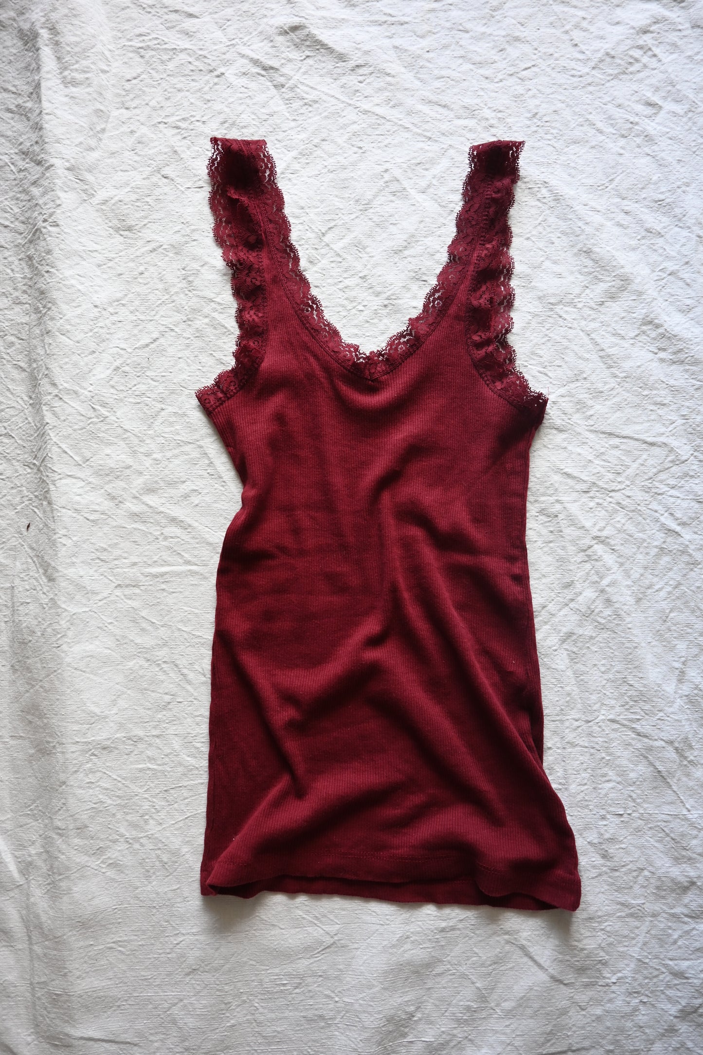 Cotton rib lace tank top/BORDEAUX