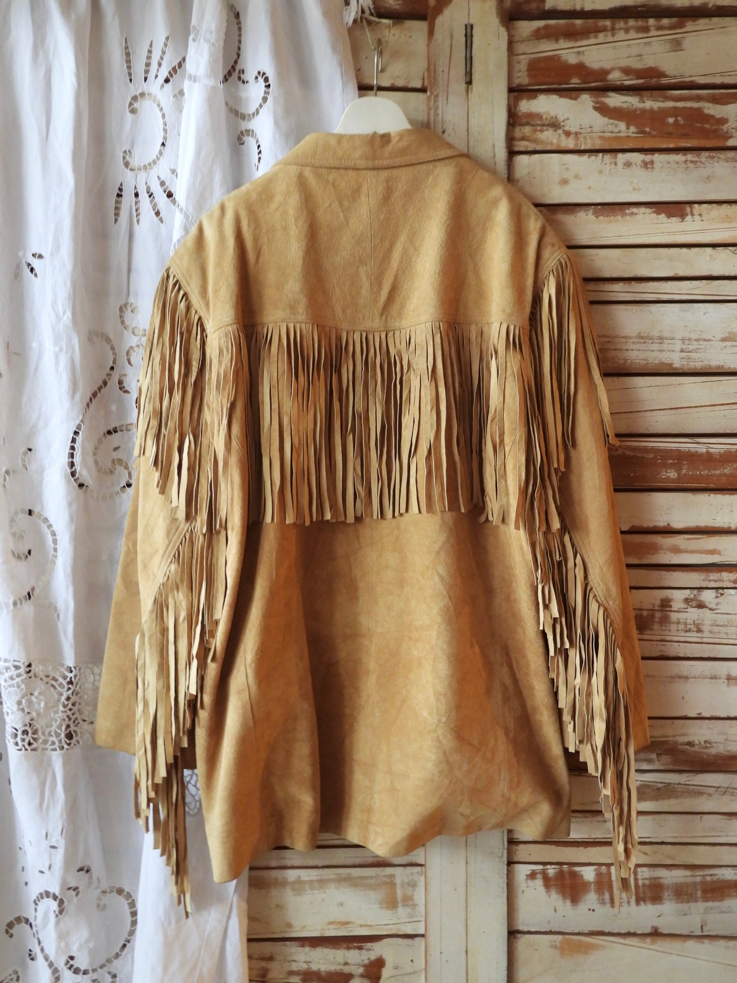 Suede fringe big jacket/CAMEL