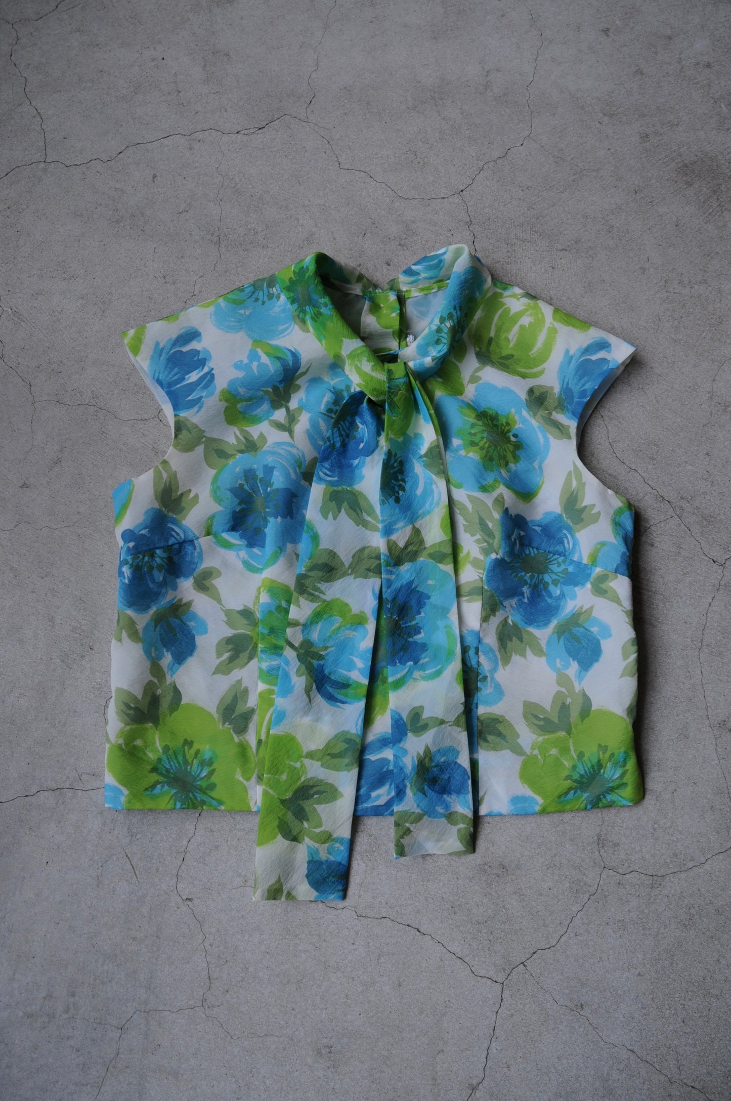 60's N/S Floral blouse/BLUE/GREEN