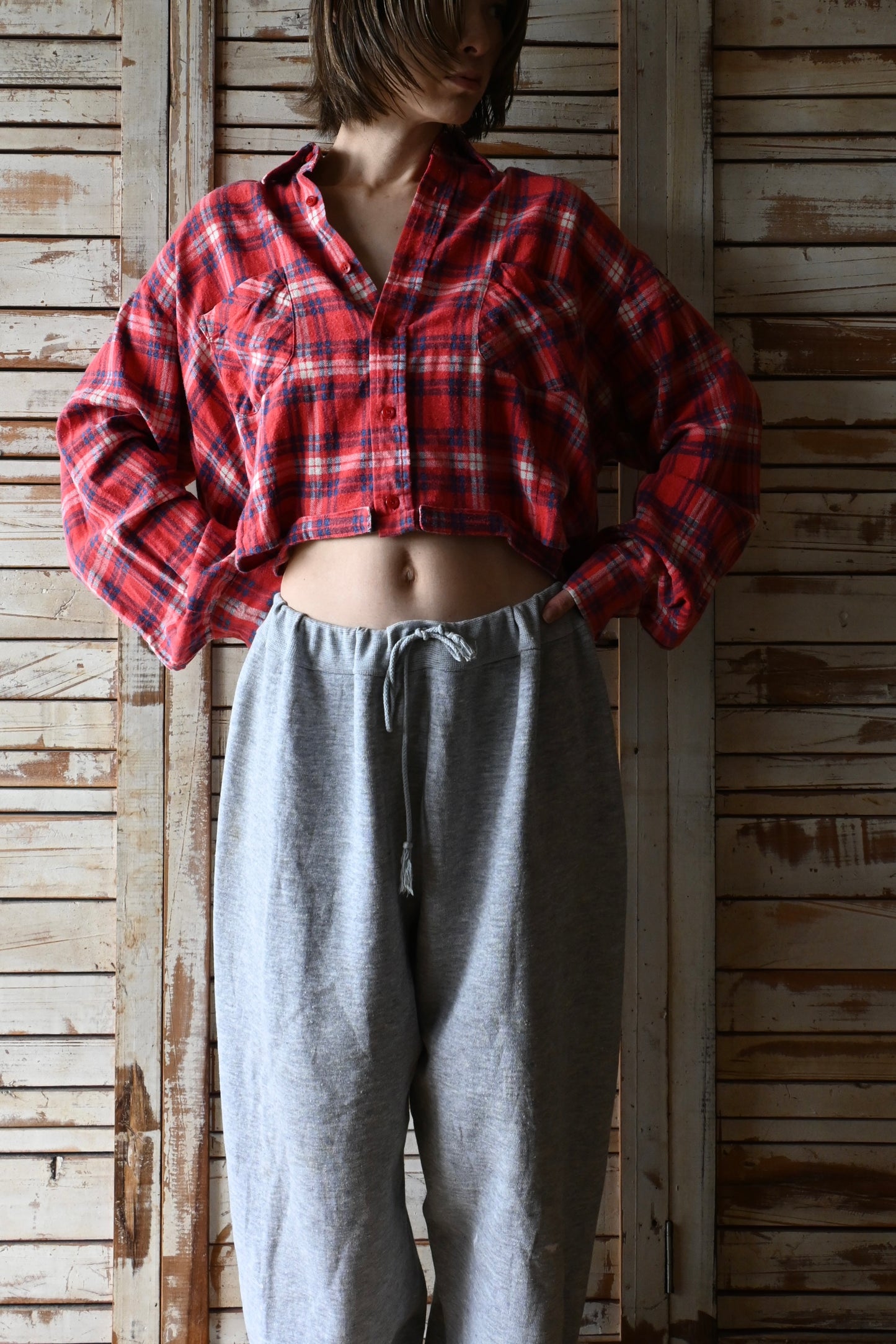 Cotton flannel shirt/RED