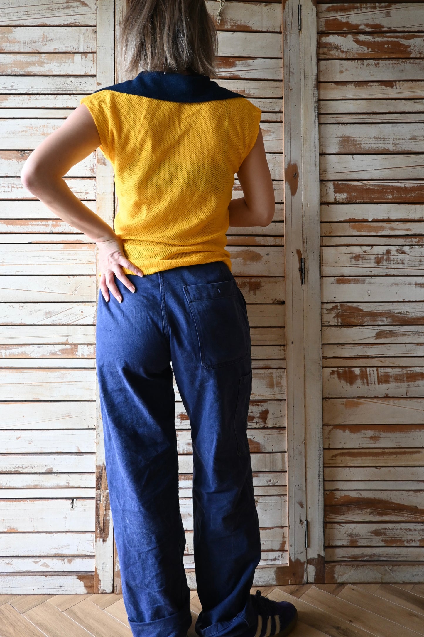 Cotton mesh top/YELLOW