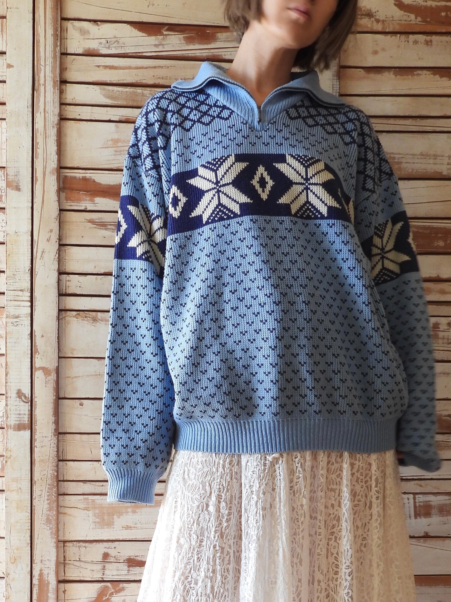 Nordic half zip knit/BLUE