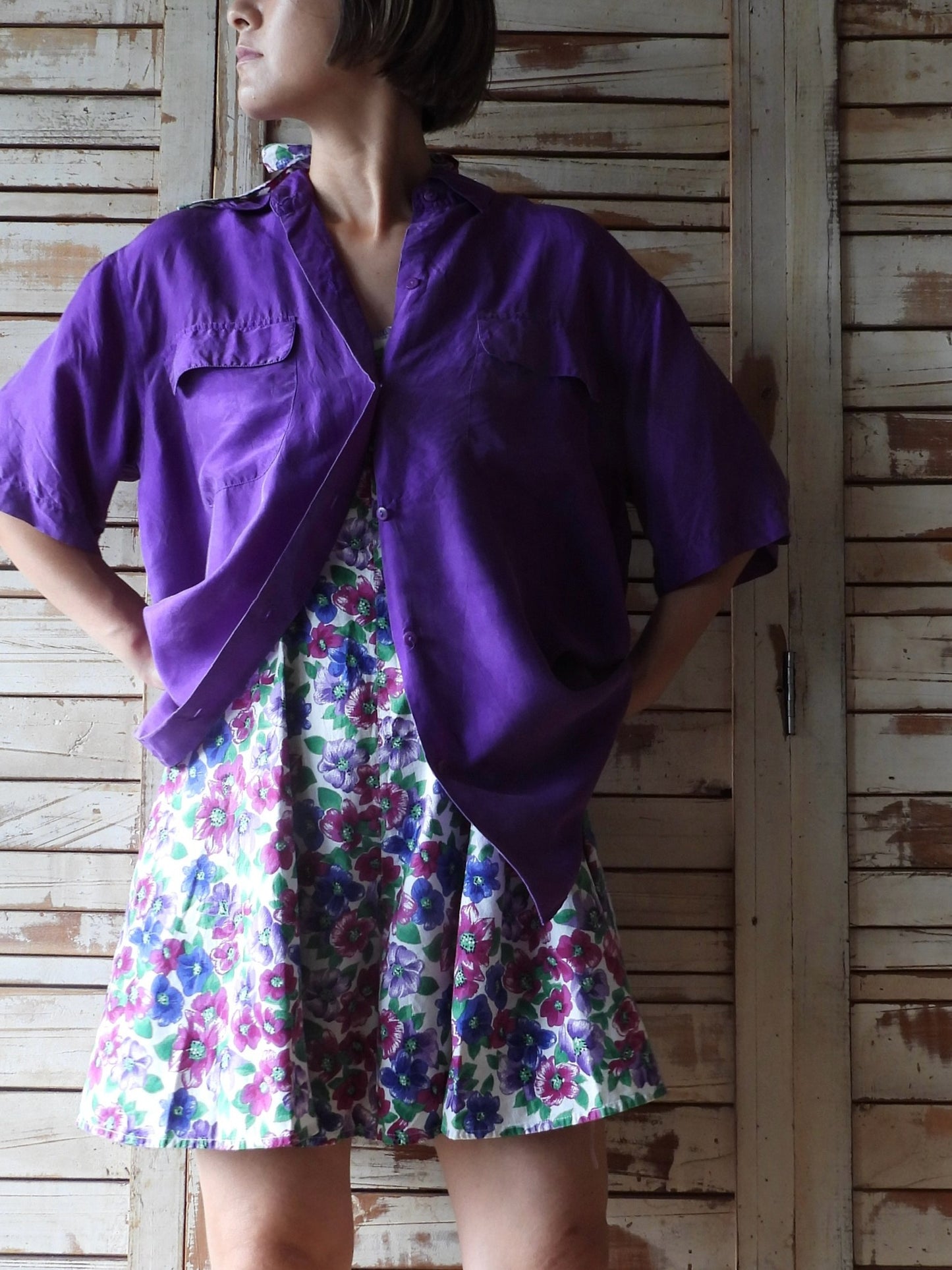 S/S Silk shirt/PURPLE