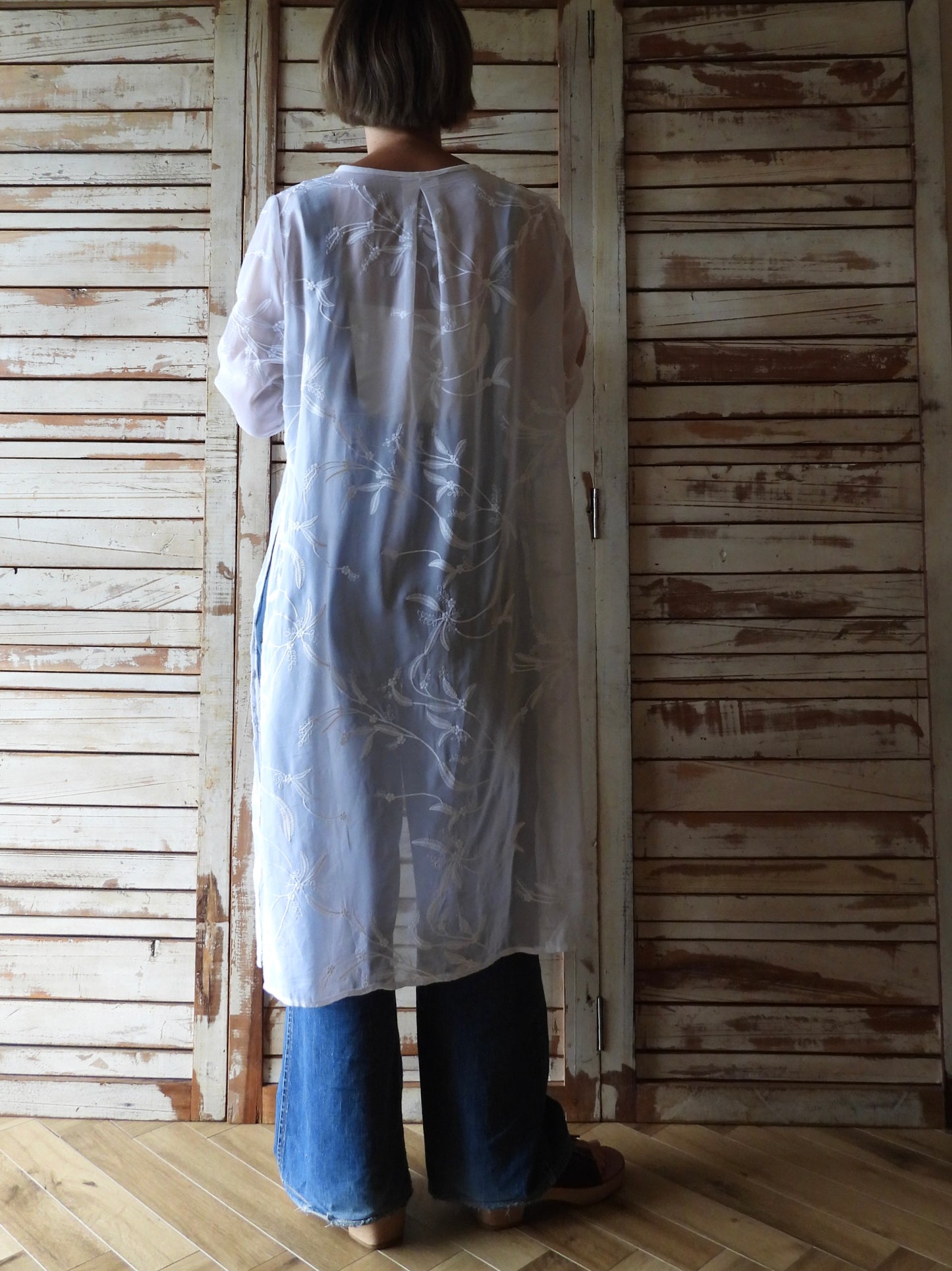 L/S See-through lace gown/WHITE