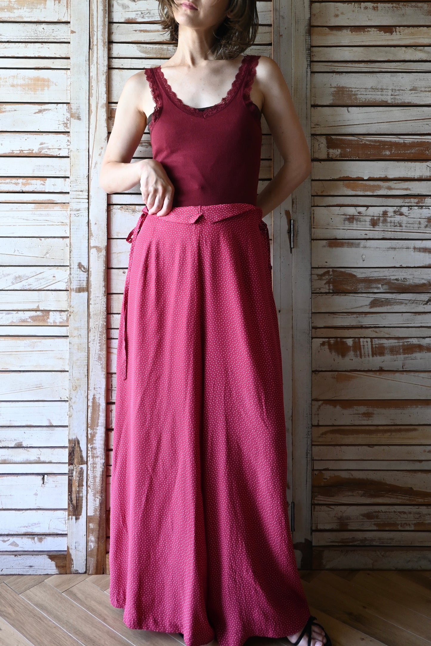 Dot wide pants/RED