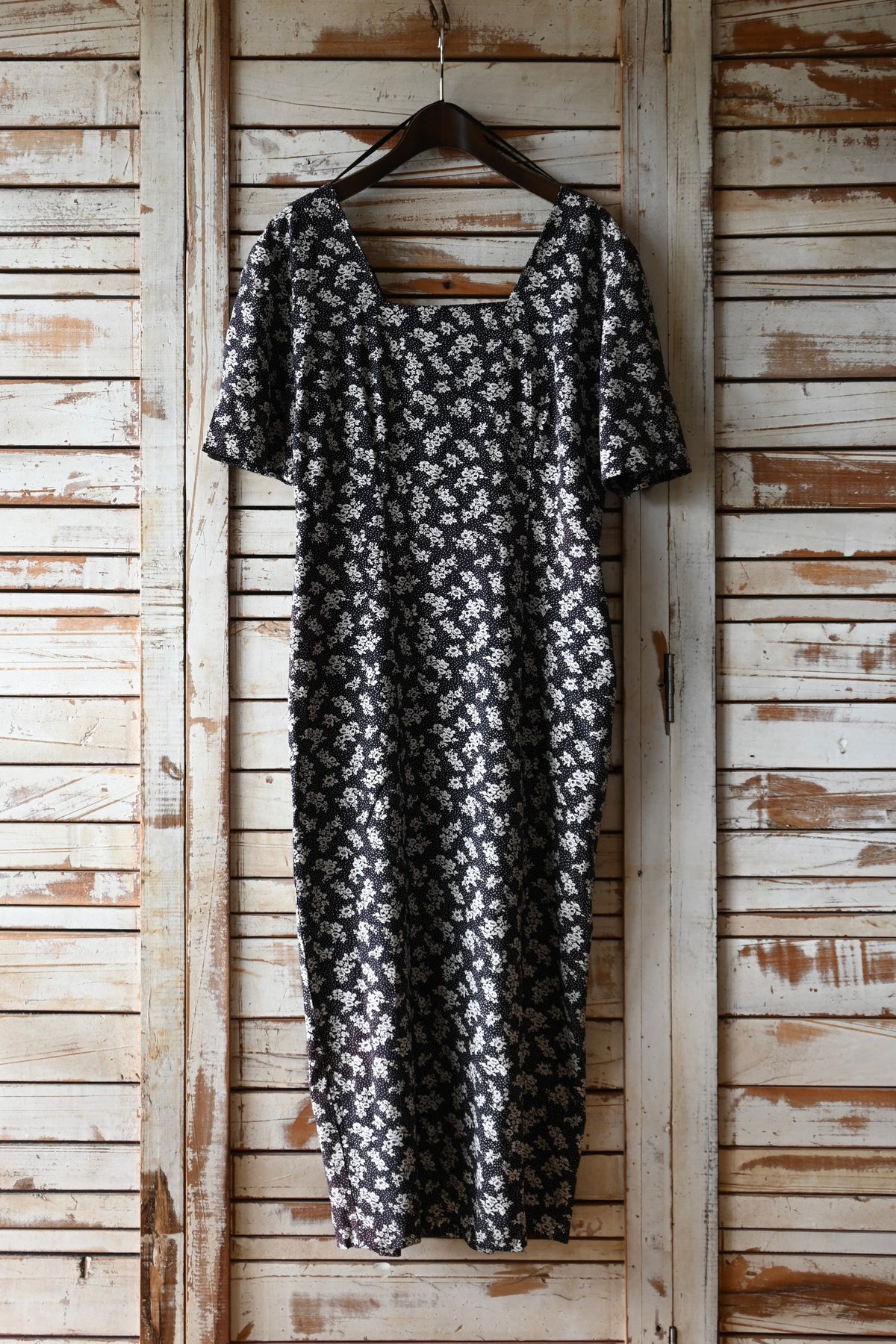80's Flower pattern dress/BLACK