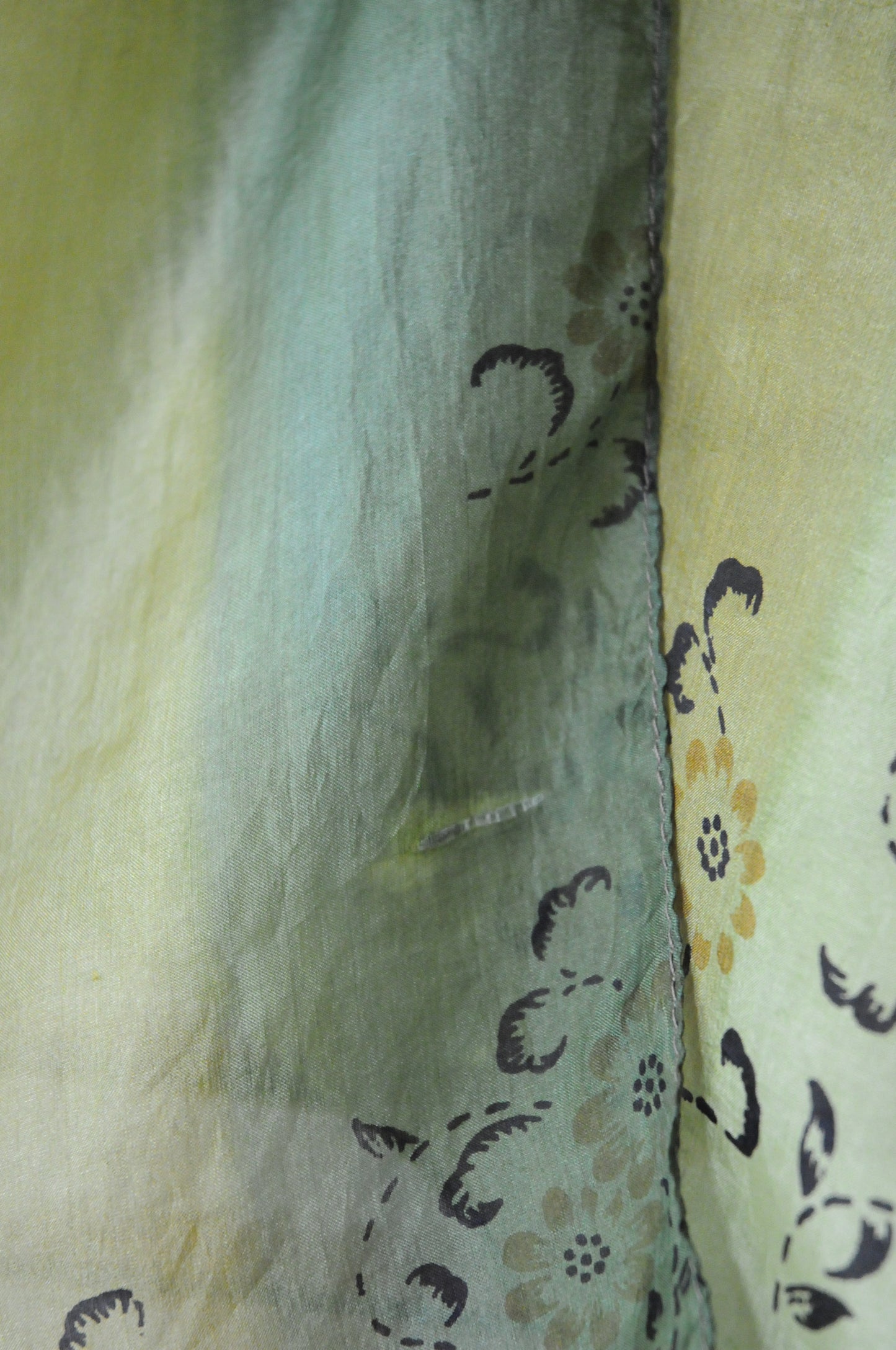 Flower silk long scarf/GREEN