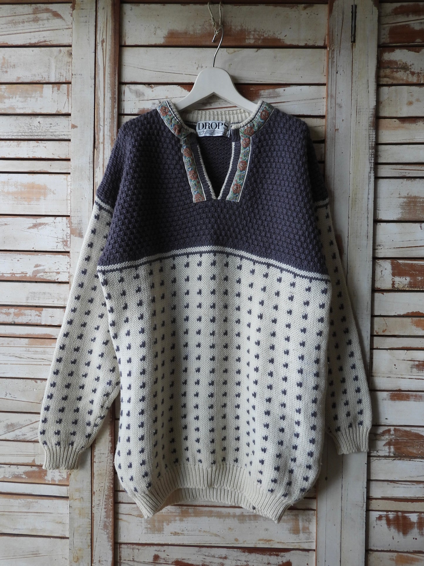 Tyrolean big sweater/IVORY×GREY