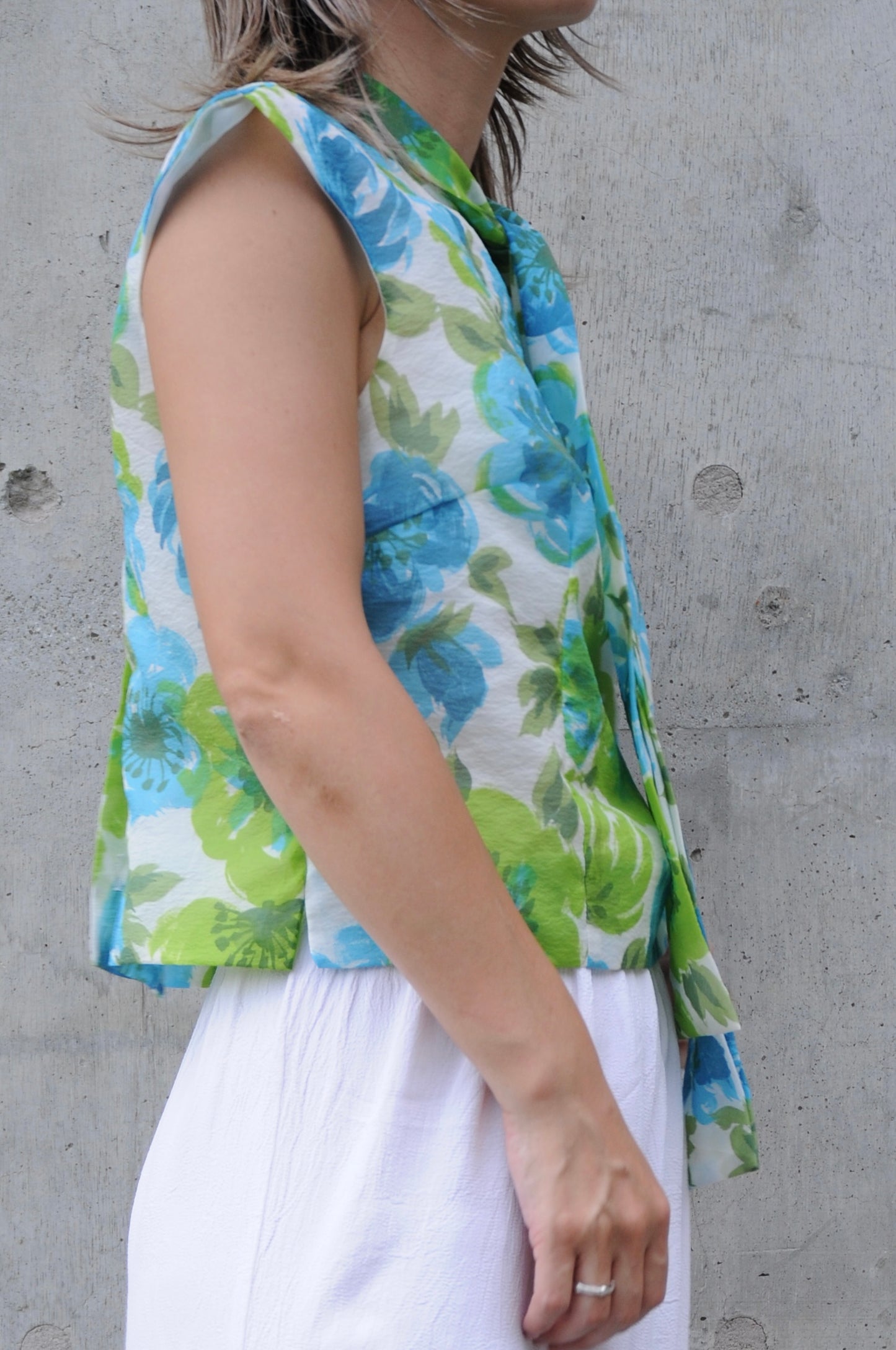 60's N/S Floral blouse/BLUE/GREEN