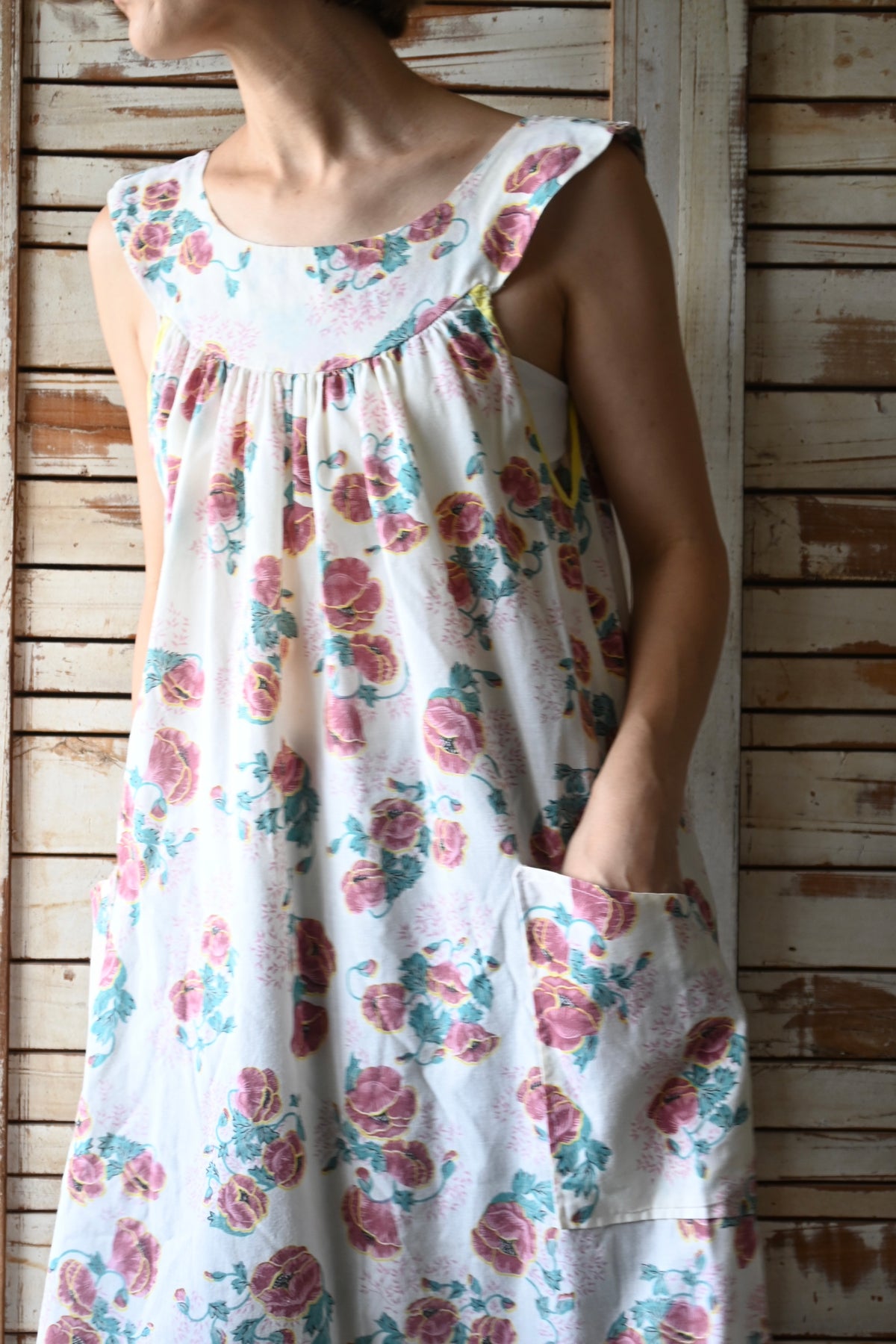 70's Flower pattern dress/IVORY