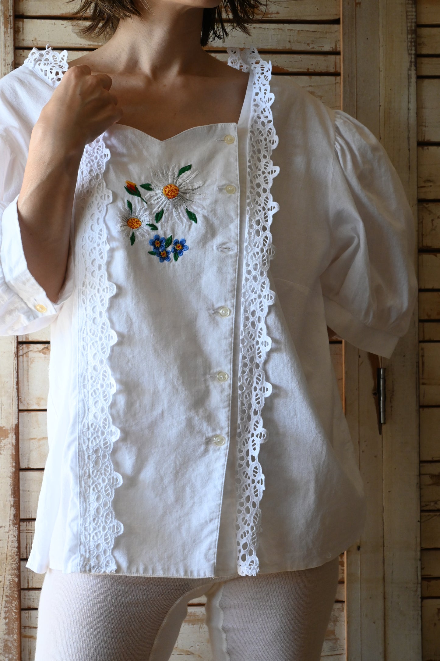 EURO Embroidery blouse/WHITE