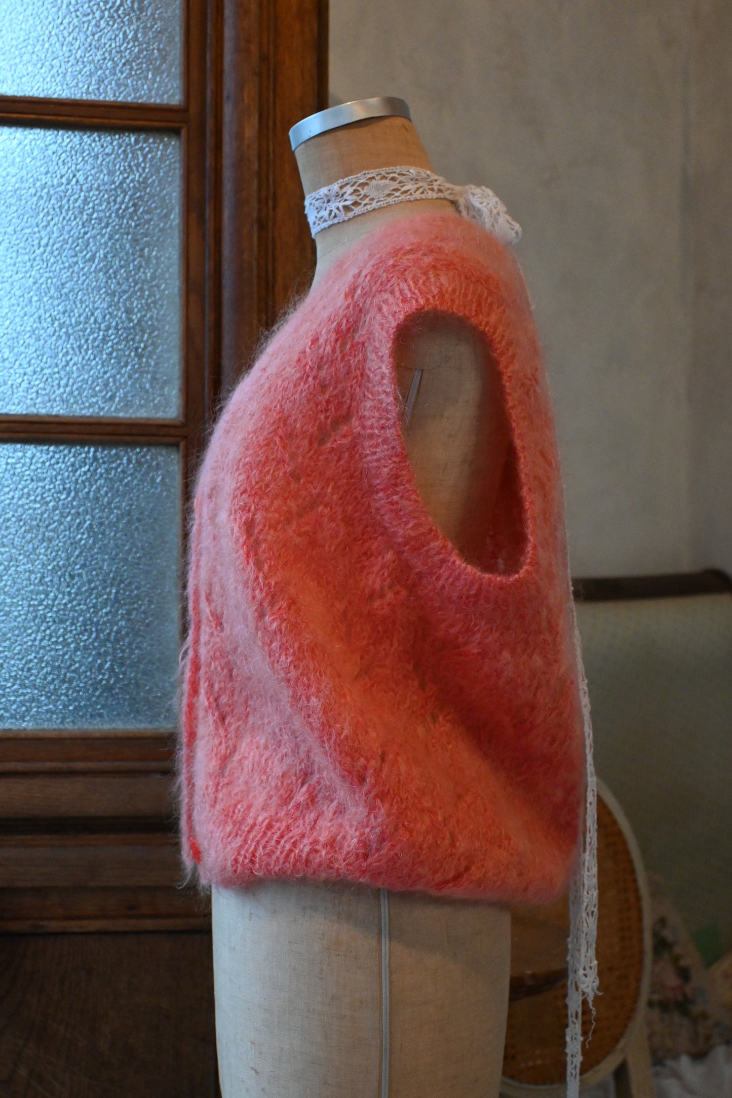 Mohair knit vest/SALMON PINK