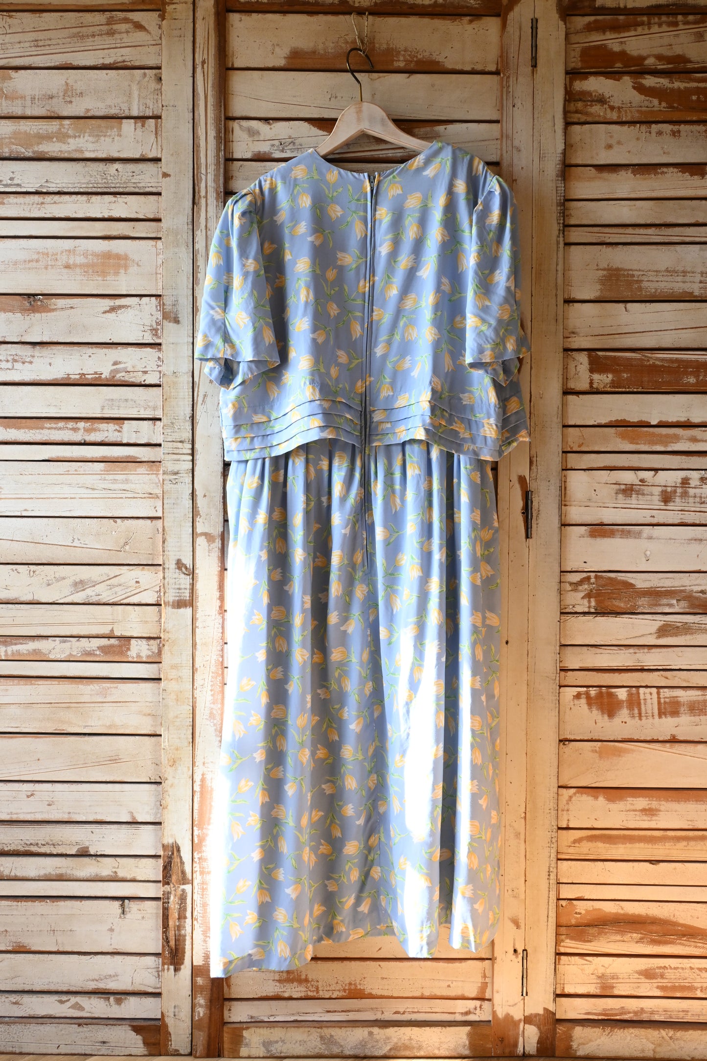 80's Flower long dress/SKY BLUE