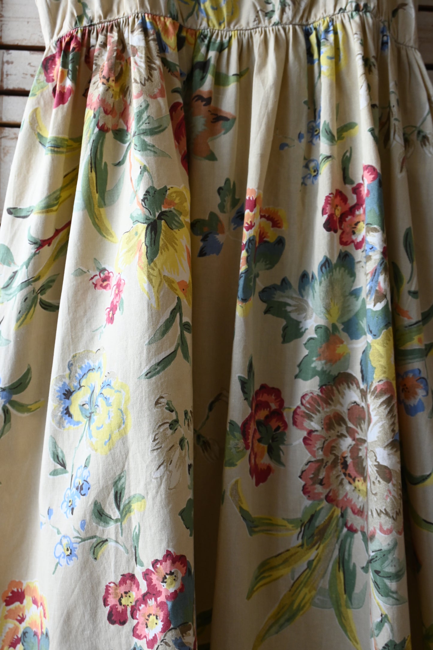 70's Flower pattern dress/BEIGE
