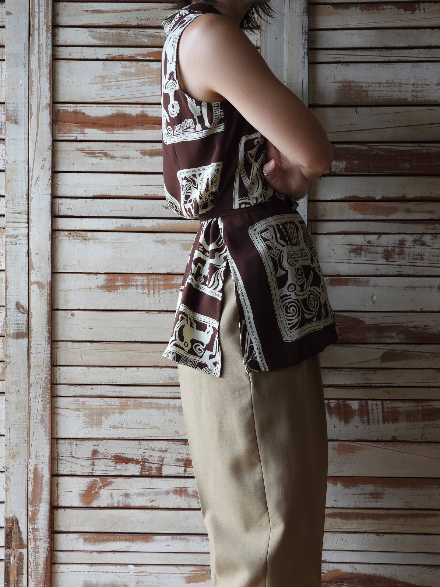N/S pattern shirt/BROWN