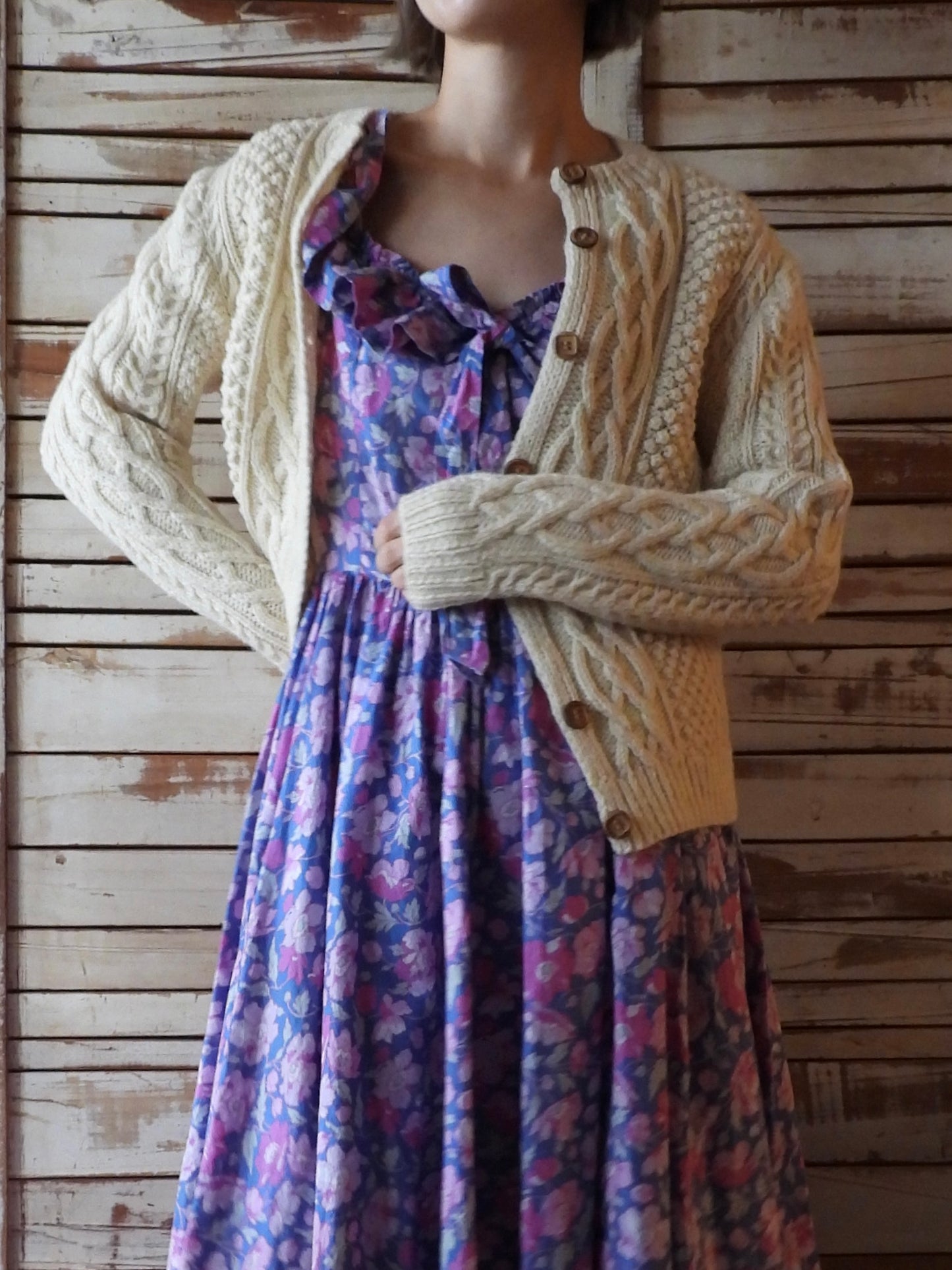 Aran knit cardigan/IVORY