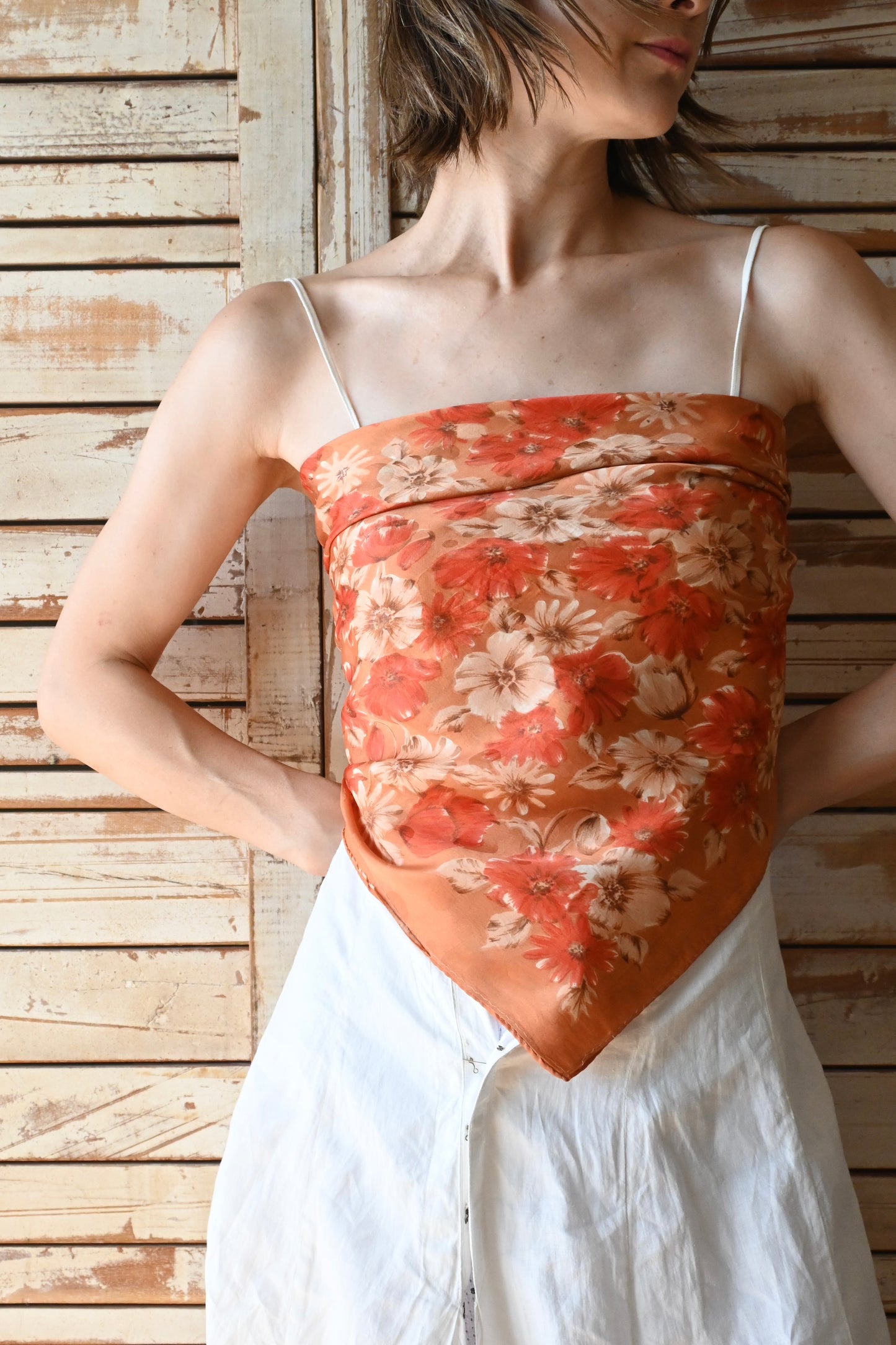 Vintage floral scarf/ORANGE