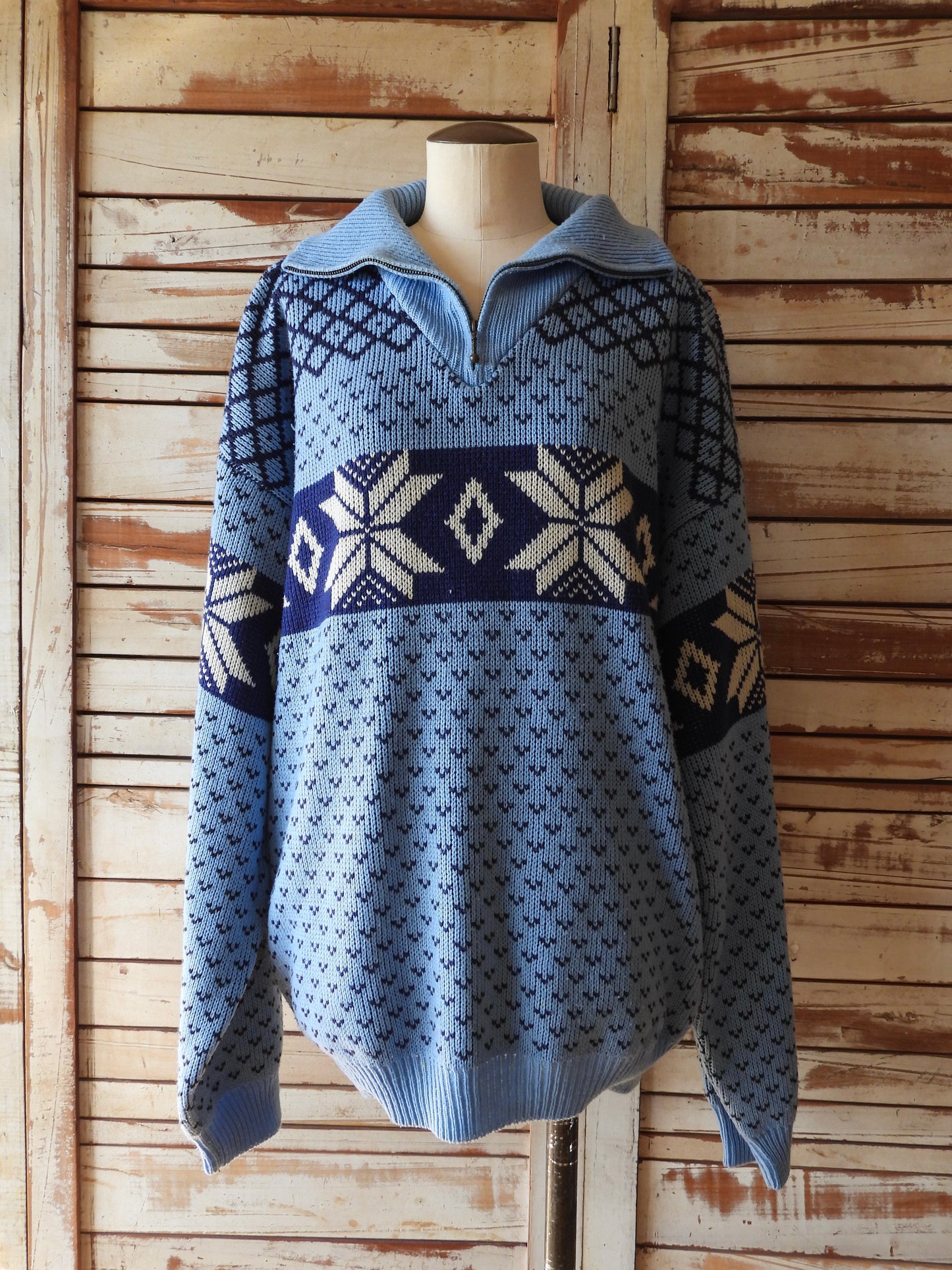 Nordic half zip knit/BLUE