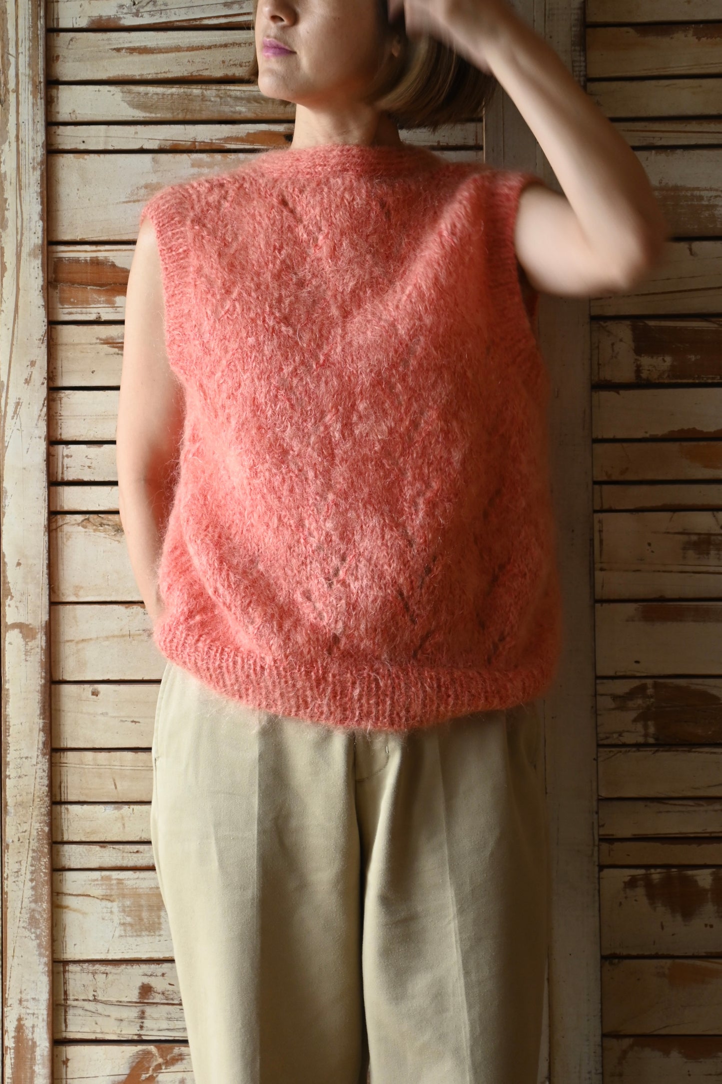 Mohair knit vest/SALMON PINK