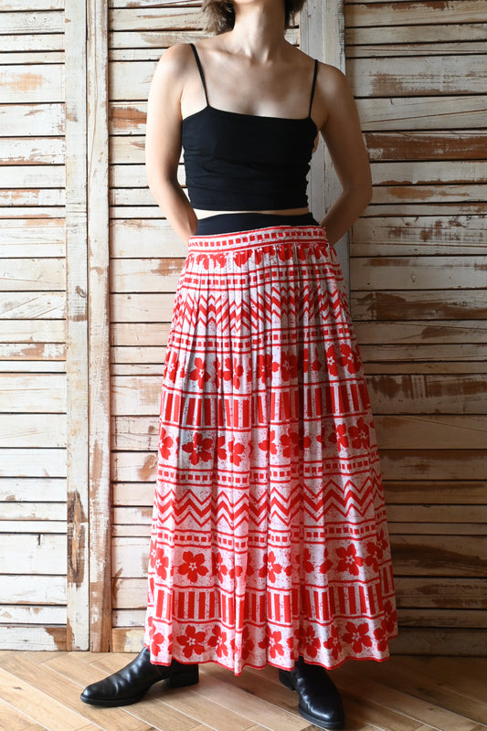 80's Flower pattern skirt/RED