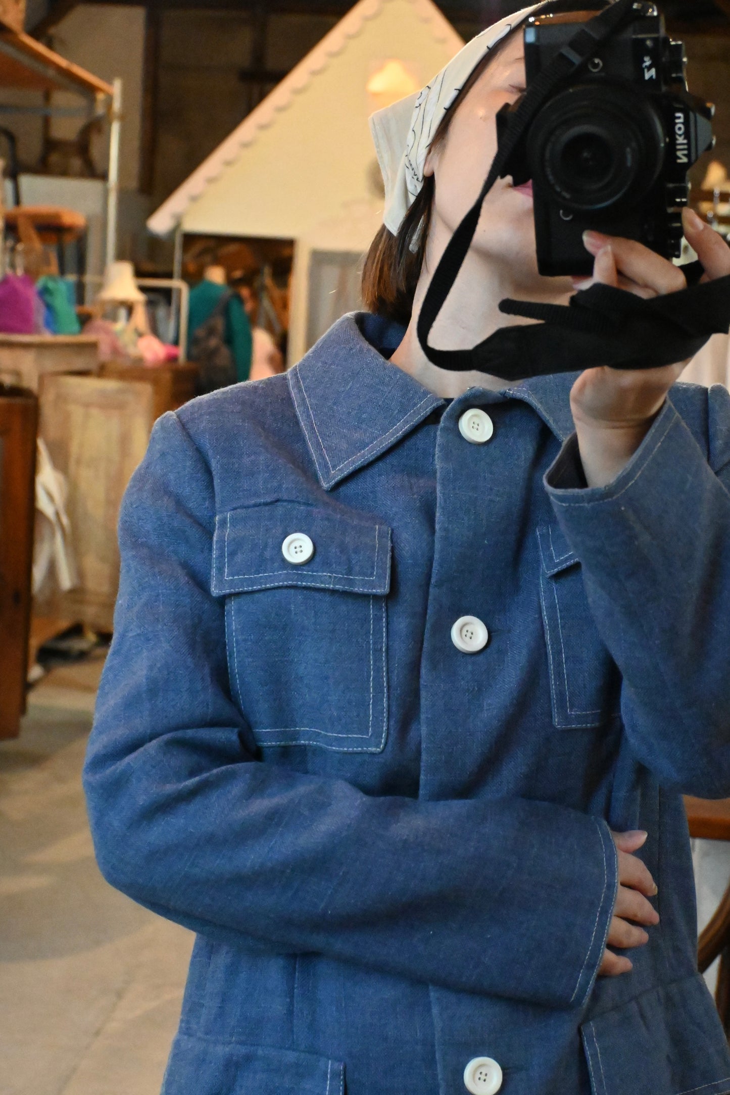 70's "Neiman Marcus" Linen jacket/BLUE