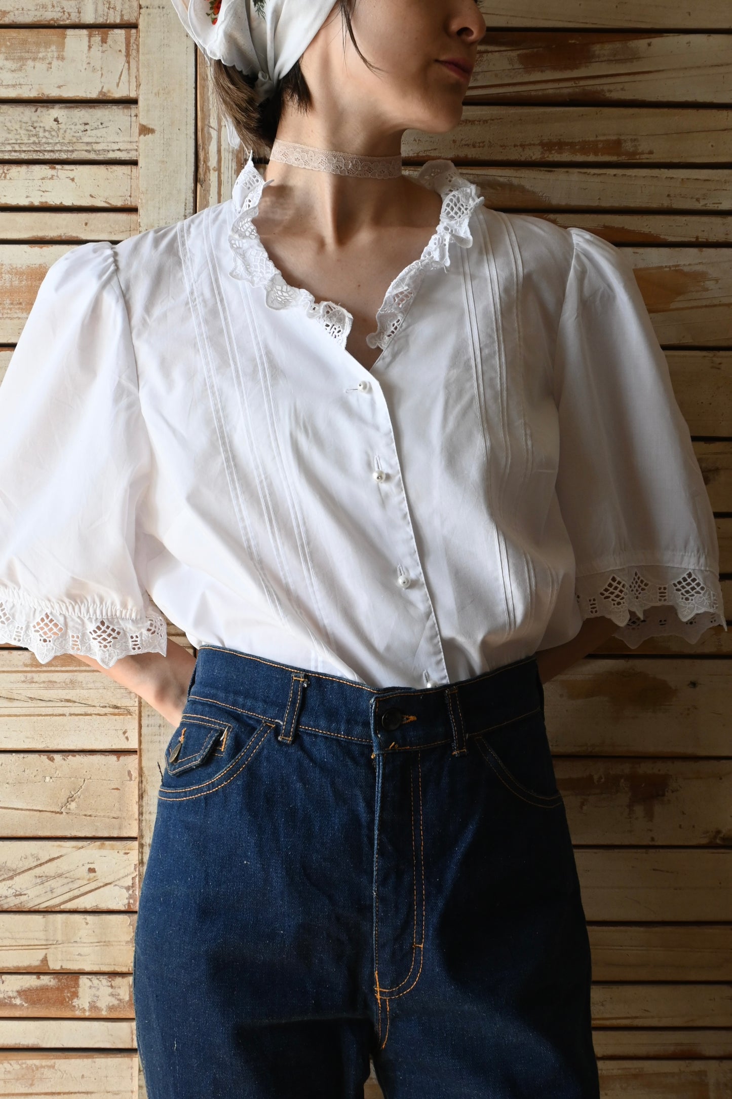 EURO Cutwork lace blouse/WHITE