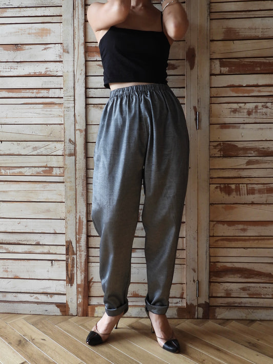 80's Metalic easy pants/SILVER GREY