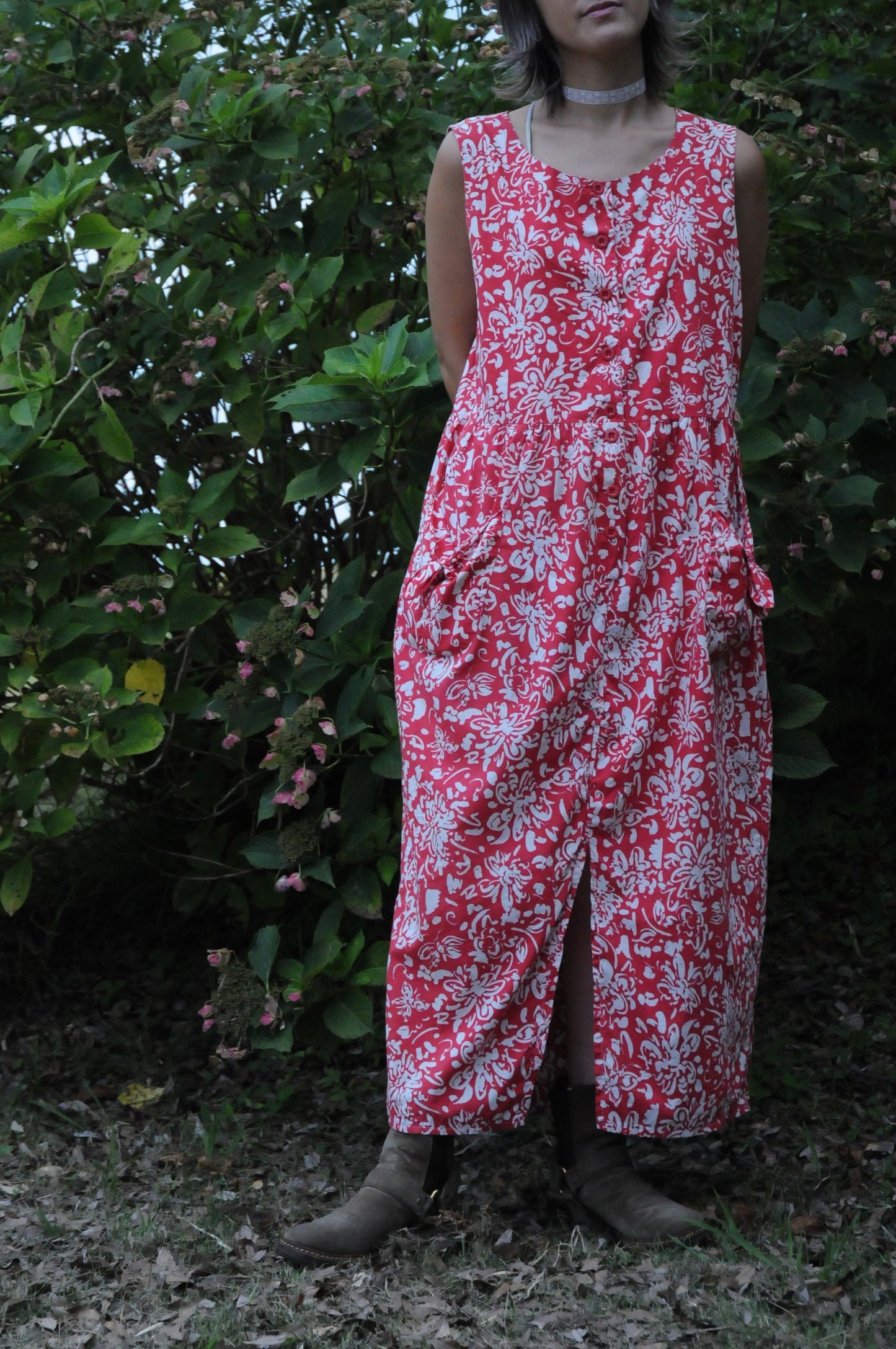 80's "Laura ashley" flower dress/RED