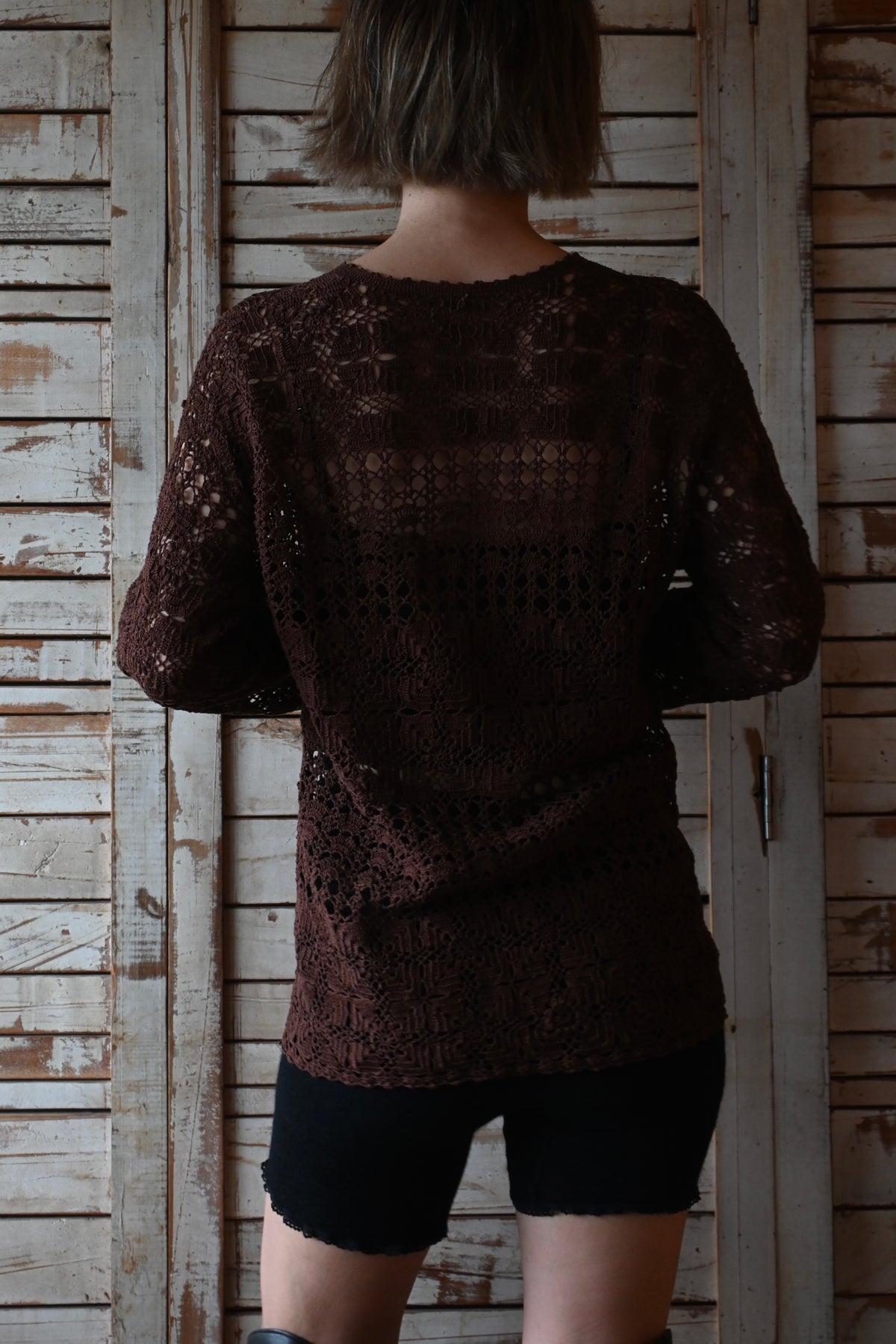 90's Floral crochet knit/BROWN