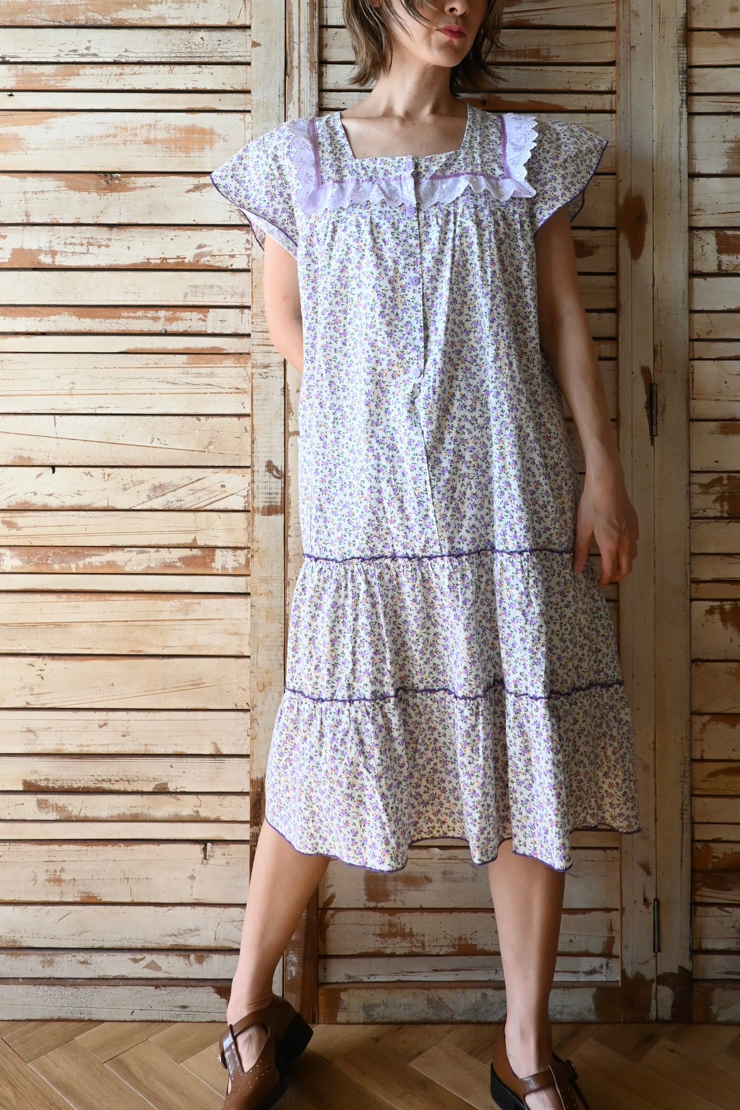 Floral cotton lace dress/WHITE