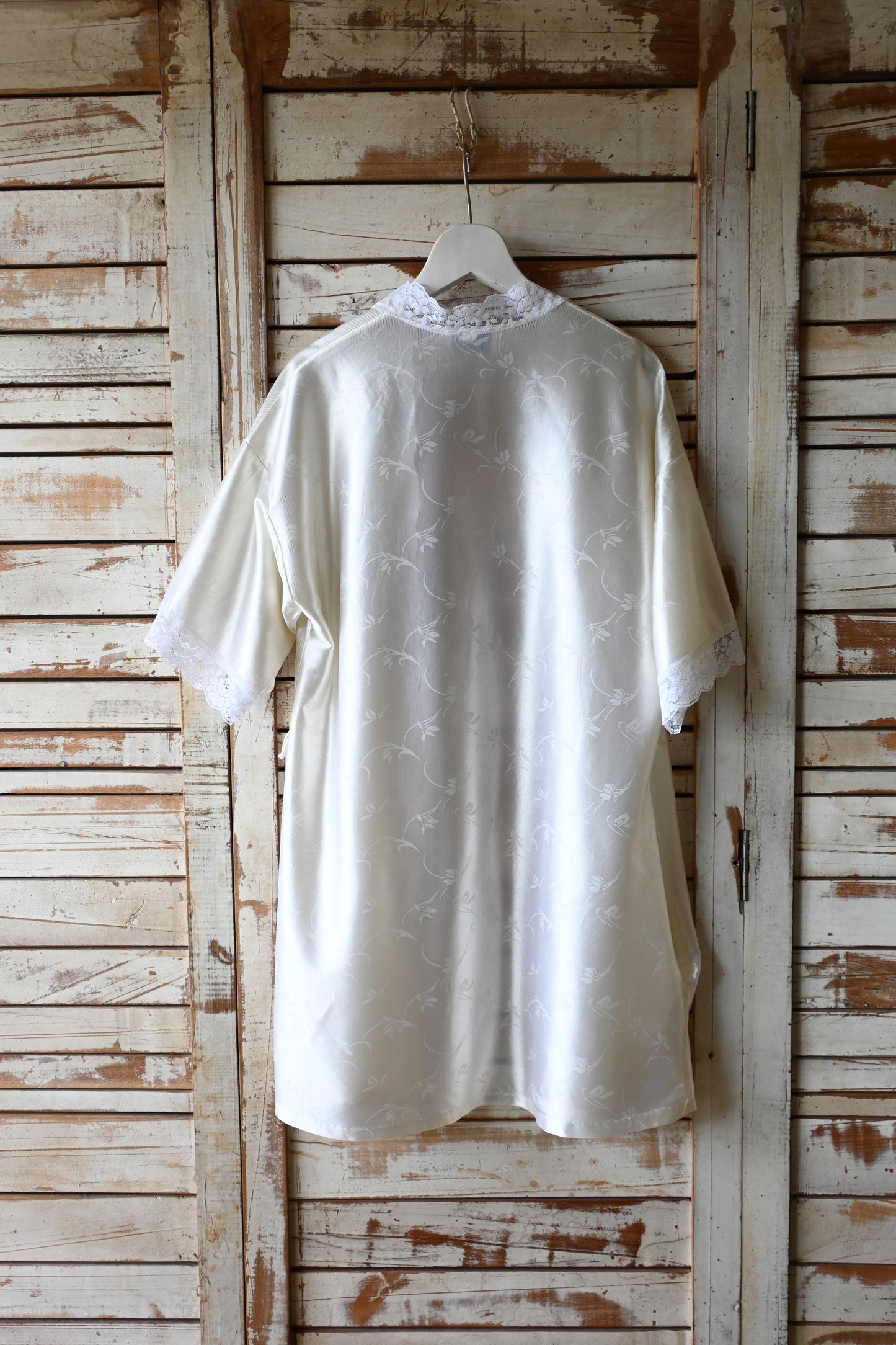 Floral satin bed jacket/IVORY
