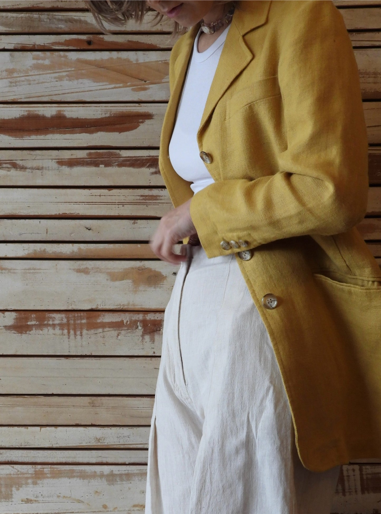 90's DKNY Linen jacket/MUSTARD