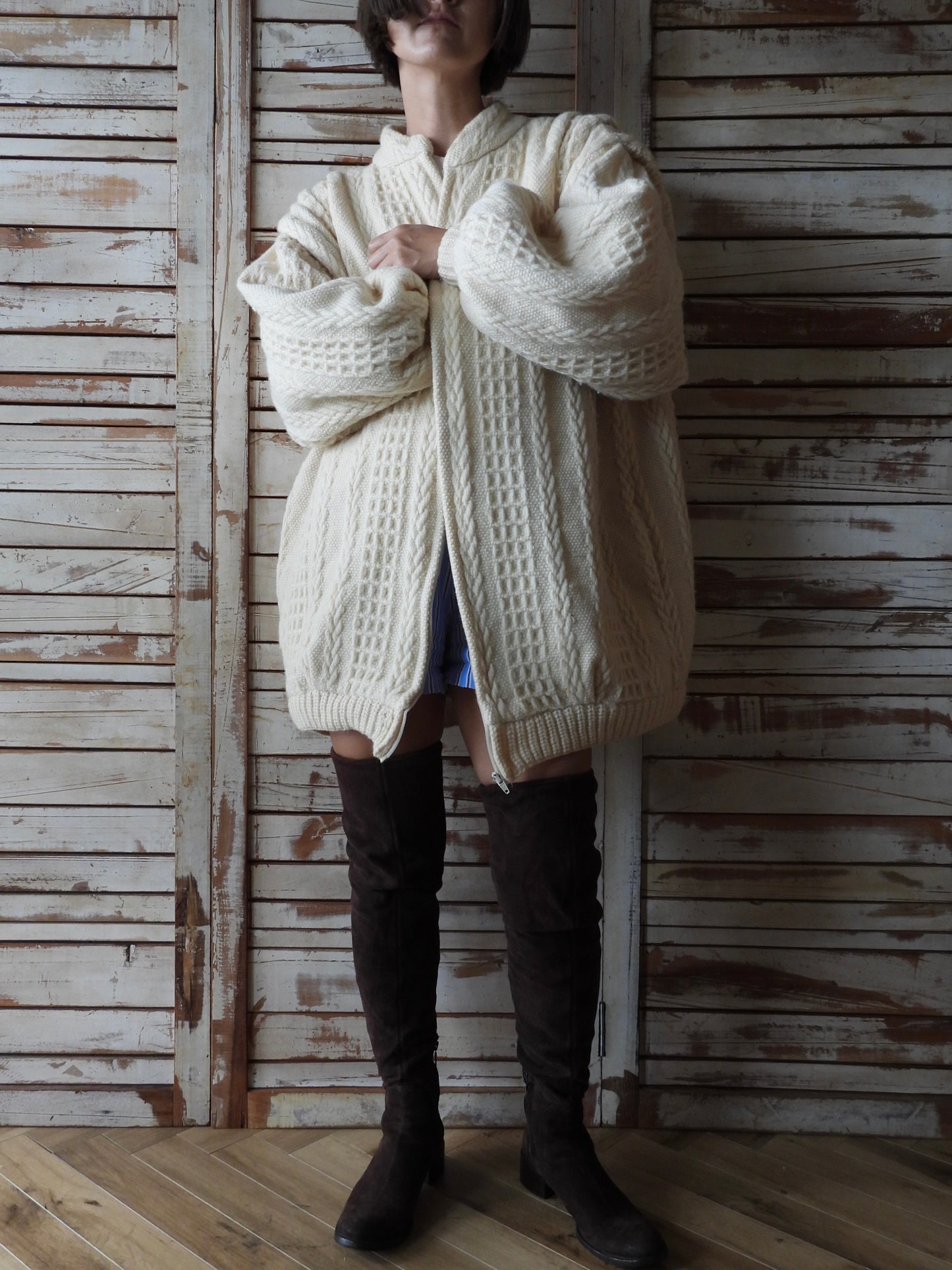 Wool Knit big jacket/IVORY
